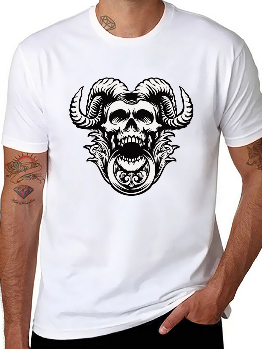 Skull Horns Graphic Tee - Mens Black T-Shirt