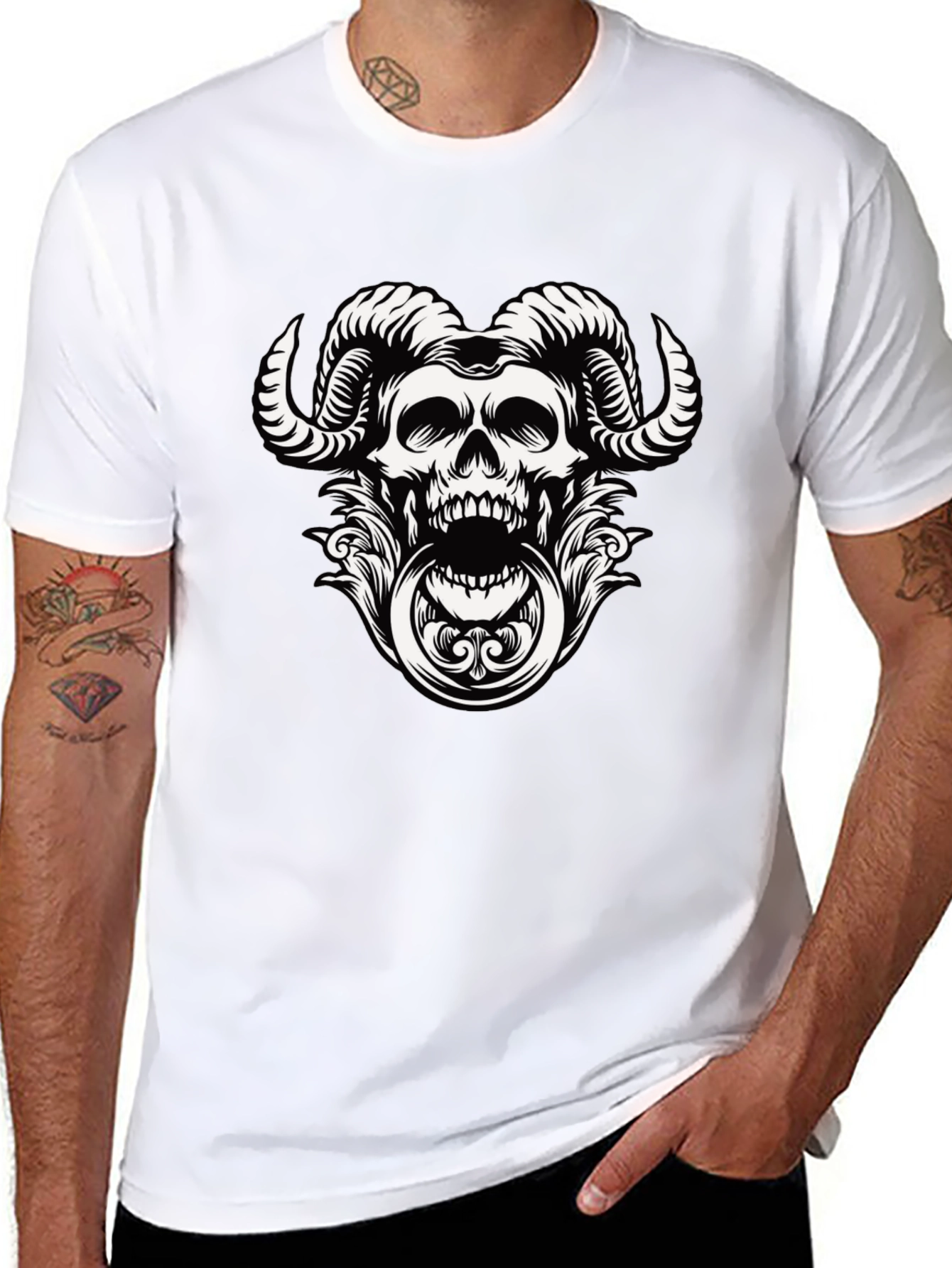 Skull Horns Graphic Tee - Mens Black T-Shirt