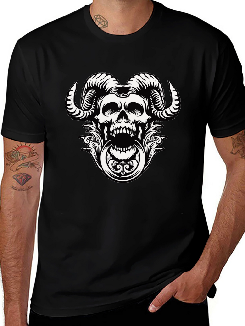 Skull Horns Graphic Tee - Mens Black T-Shirt