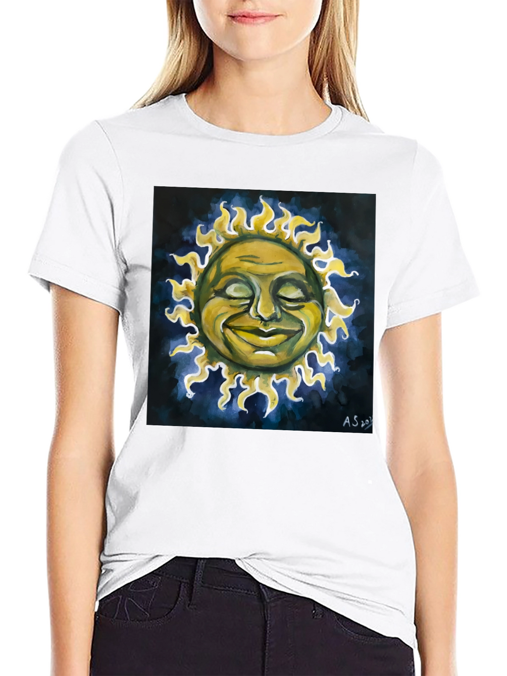 Smiling Sun Graphic Tee - Black Crew Neck