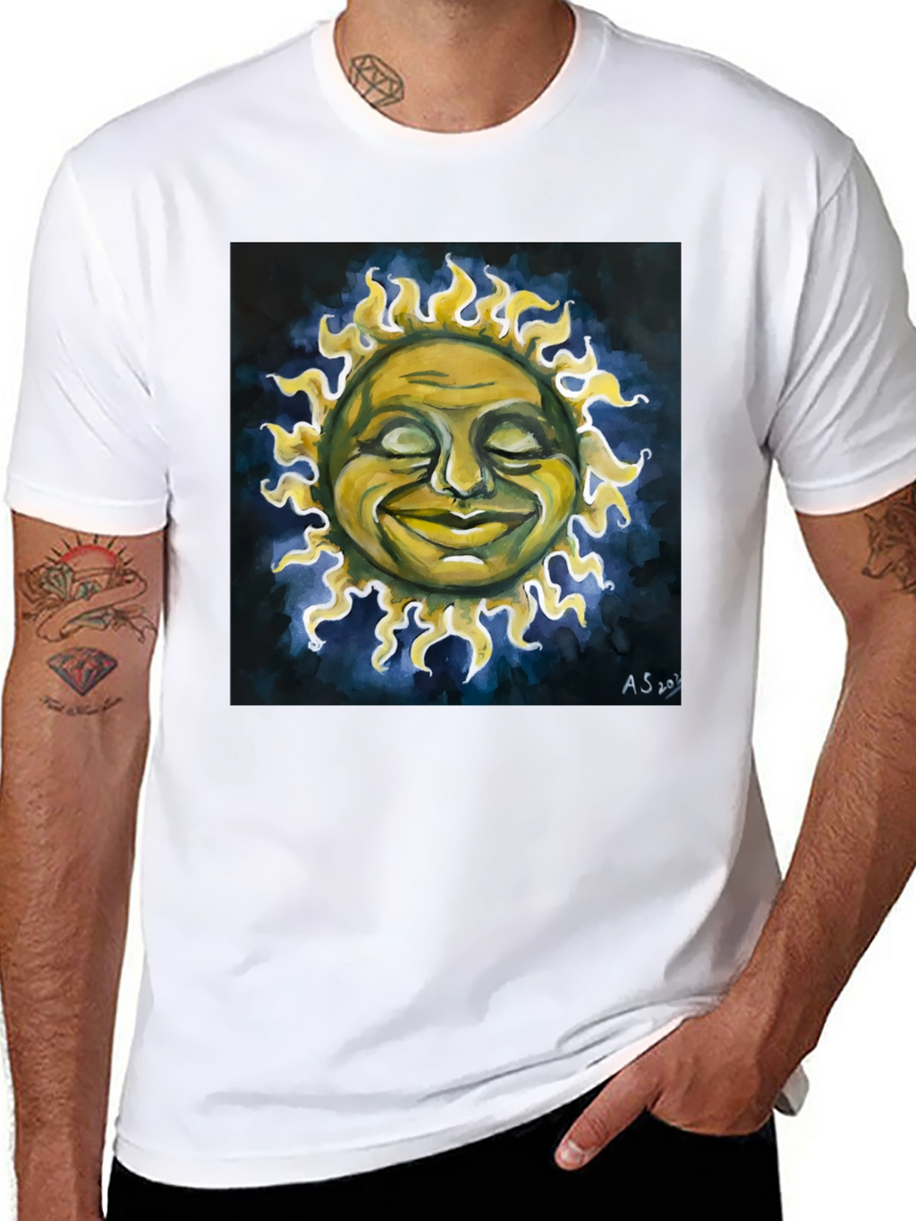 Smiling Sun Graphic Tee - Black Crew Neck