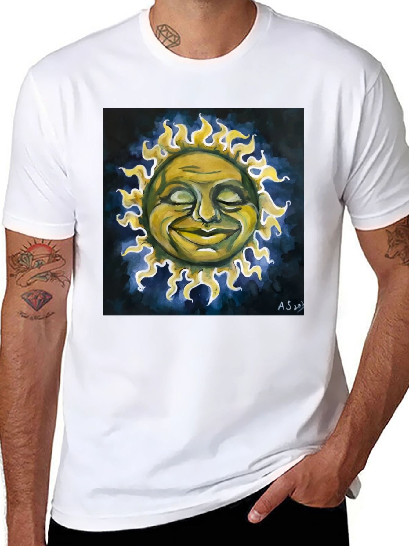 Smiling Sun Graphic Tee - Black Crew Neck
