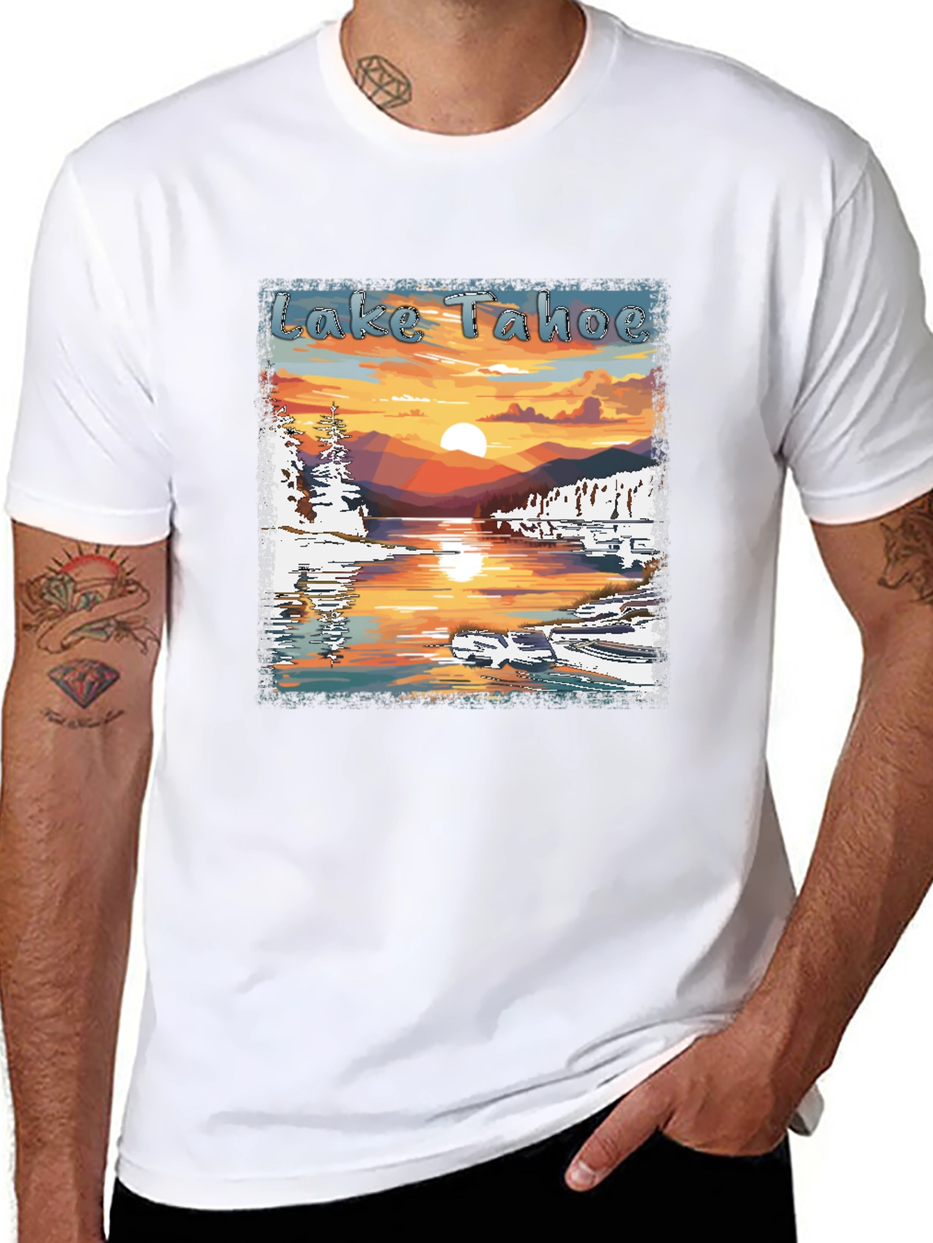 Lake Tahoe Sunset Graphic Tee - Nature Lover Shirt