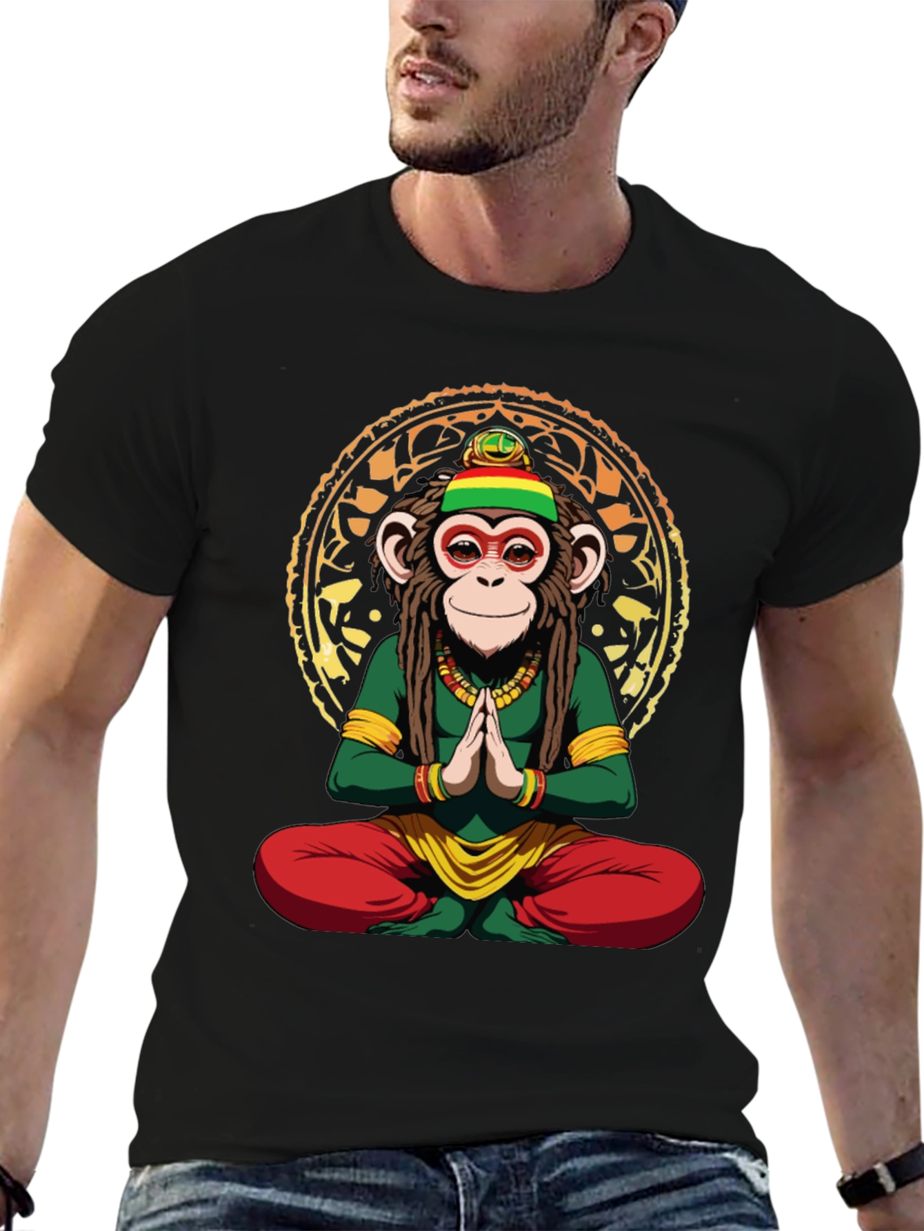 Rasta Monkey T-Shirt - Meditating Ape Graphic Tee