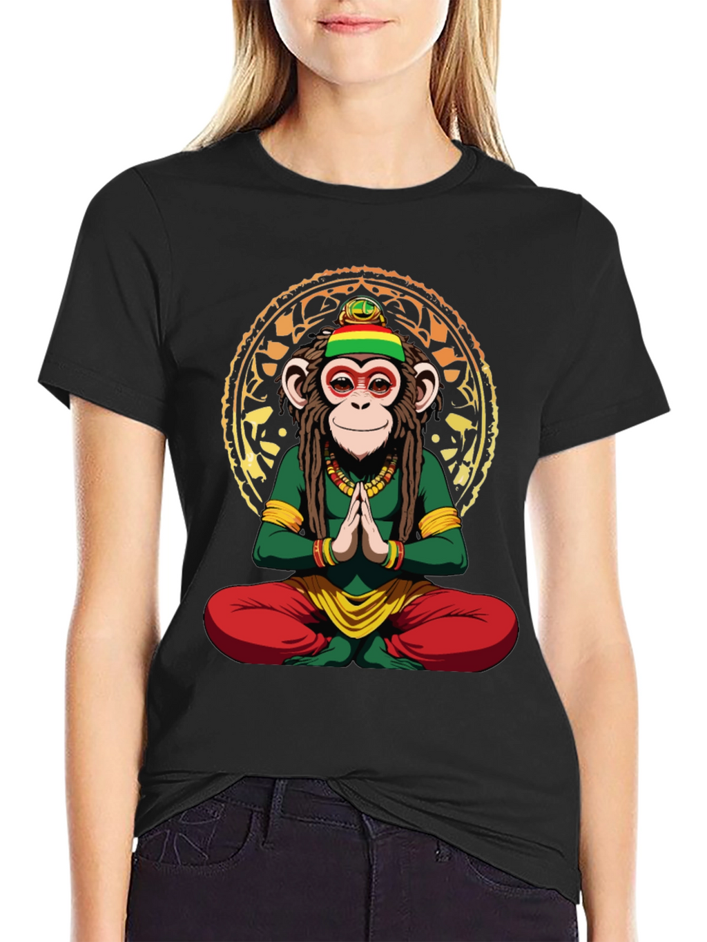 Rasta Monkey T-Shirt - Meditating Ape Graphic Tee