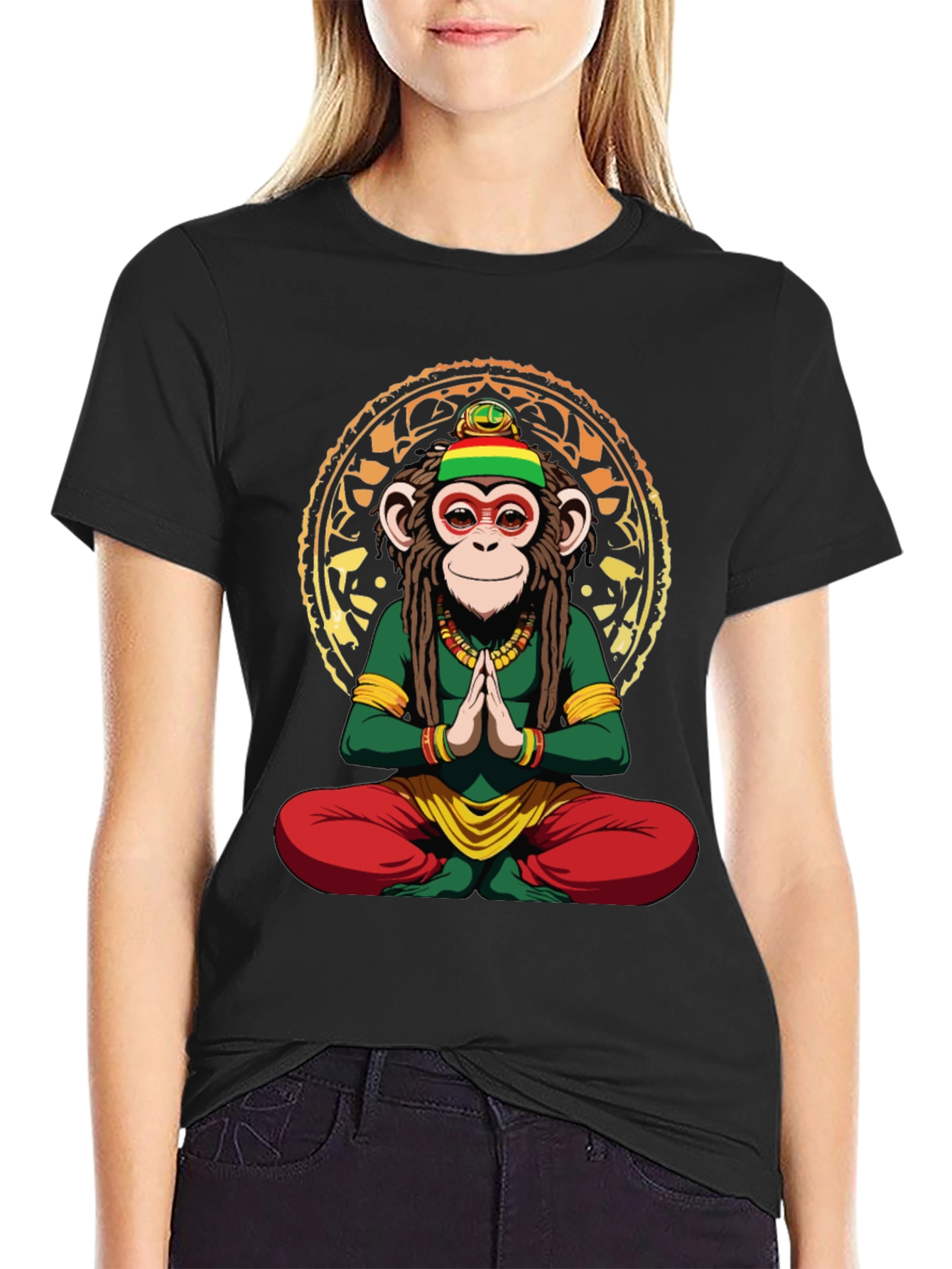 Rasta Monkey T-Shirt - Meditating Ape Graphic Tee