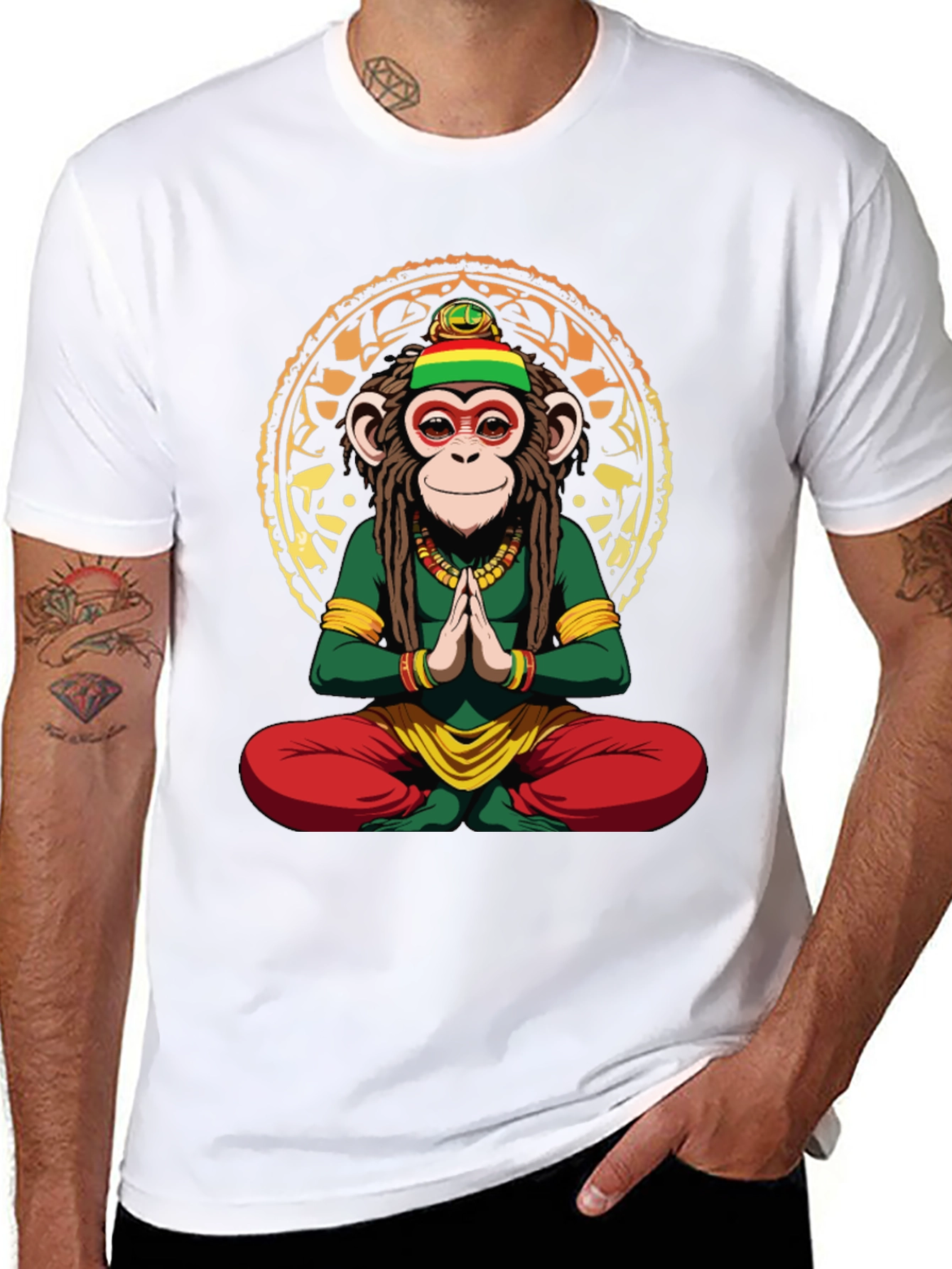 Rasta Monkey T-Shirt - Meditating Ape Graphic Tee