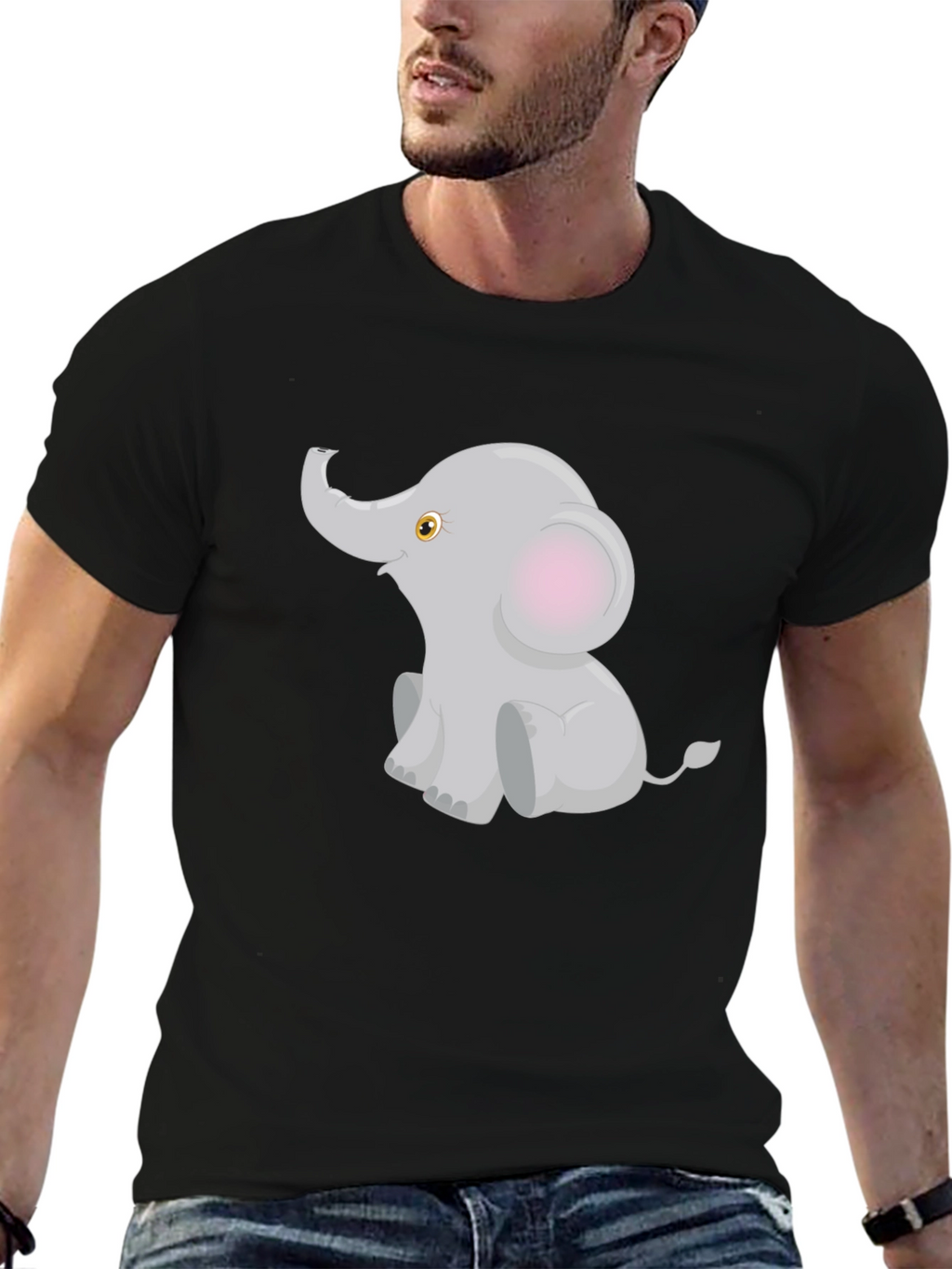 Cute Elephant Graphic Tee - Black Cotton Blend T-Shirt