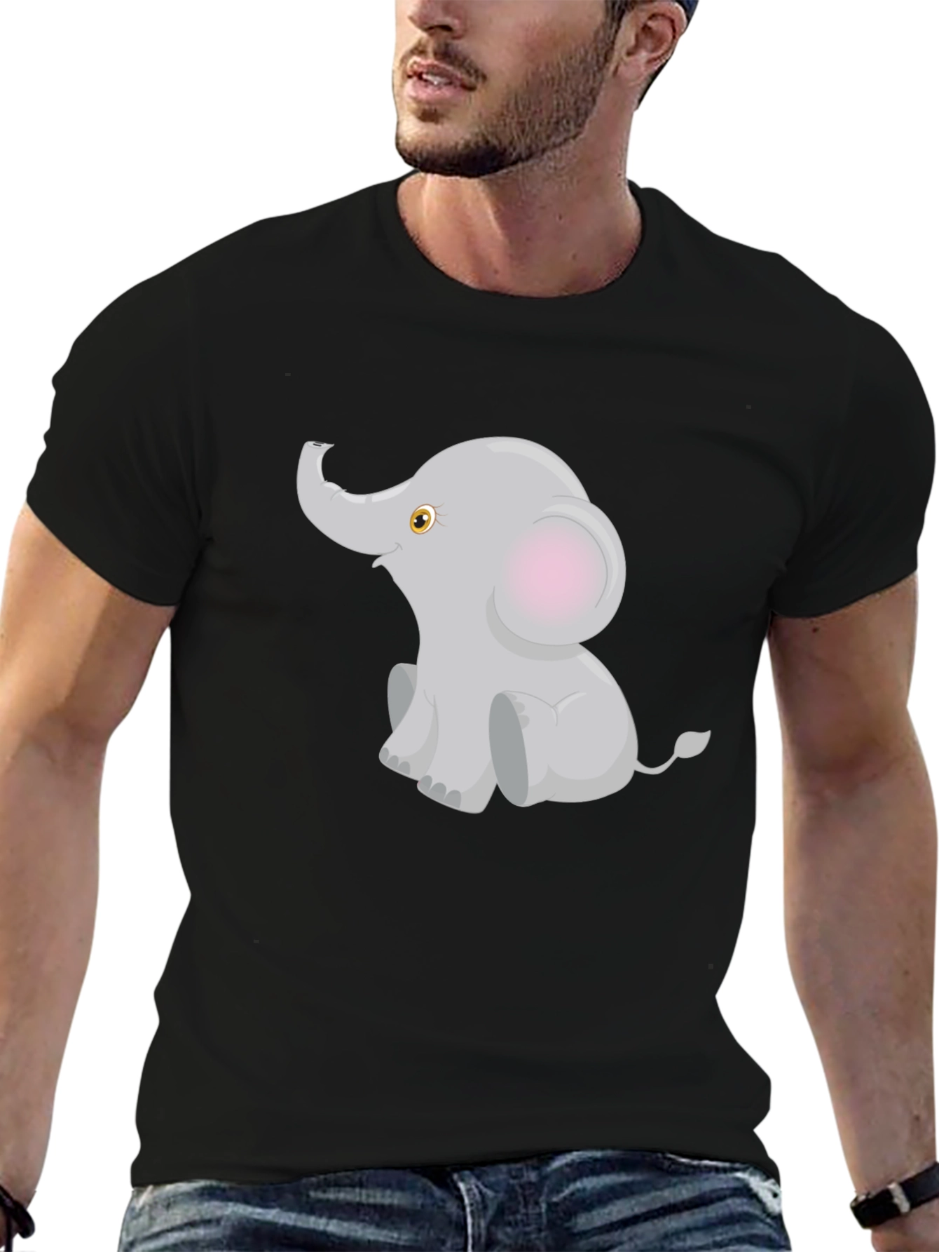 Cute Elephant Graphic Tee - Black Cotton Blend T-Shirt