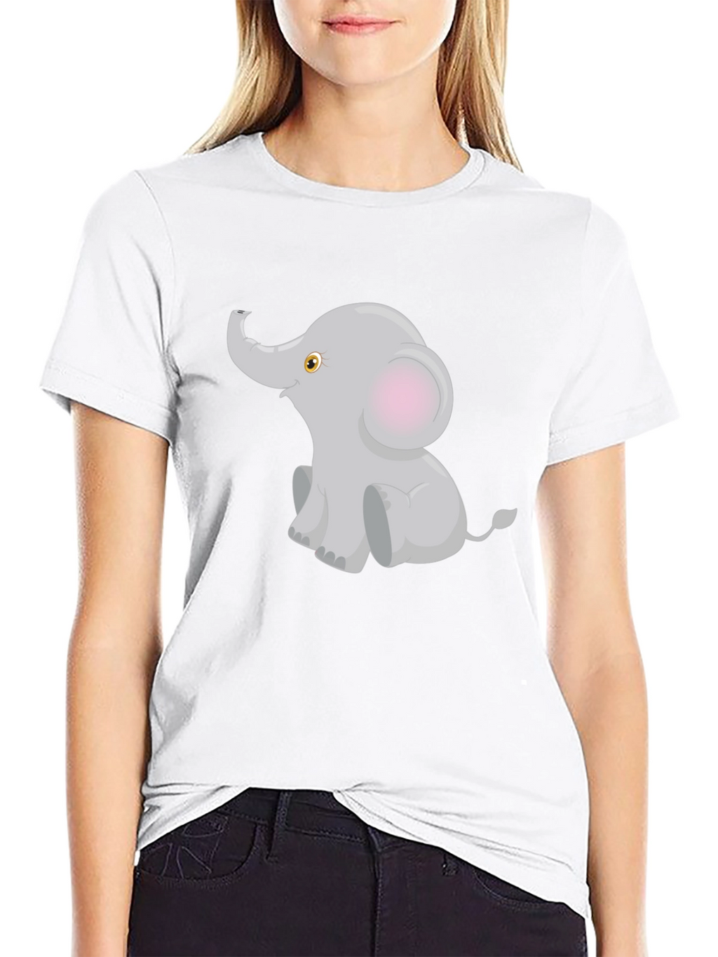 Cute Elephant Graphic Tee - Black Cotton Blend T-Shirt