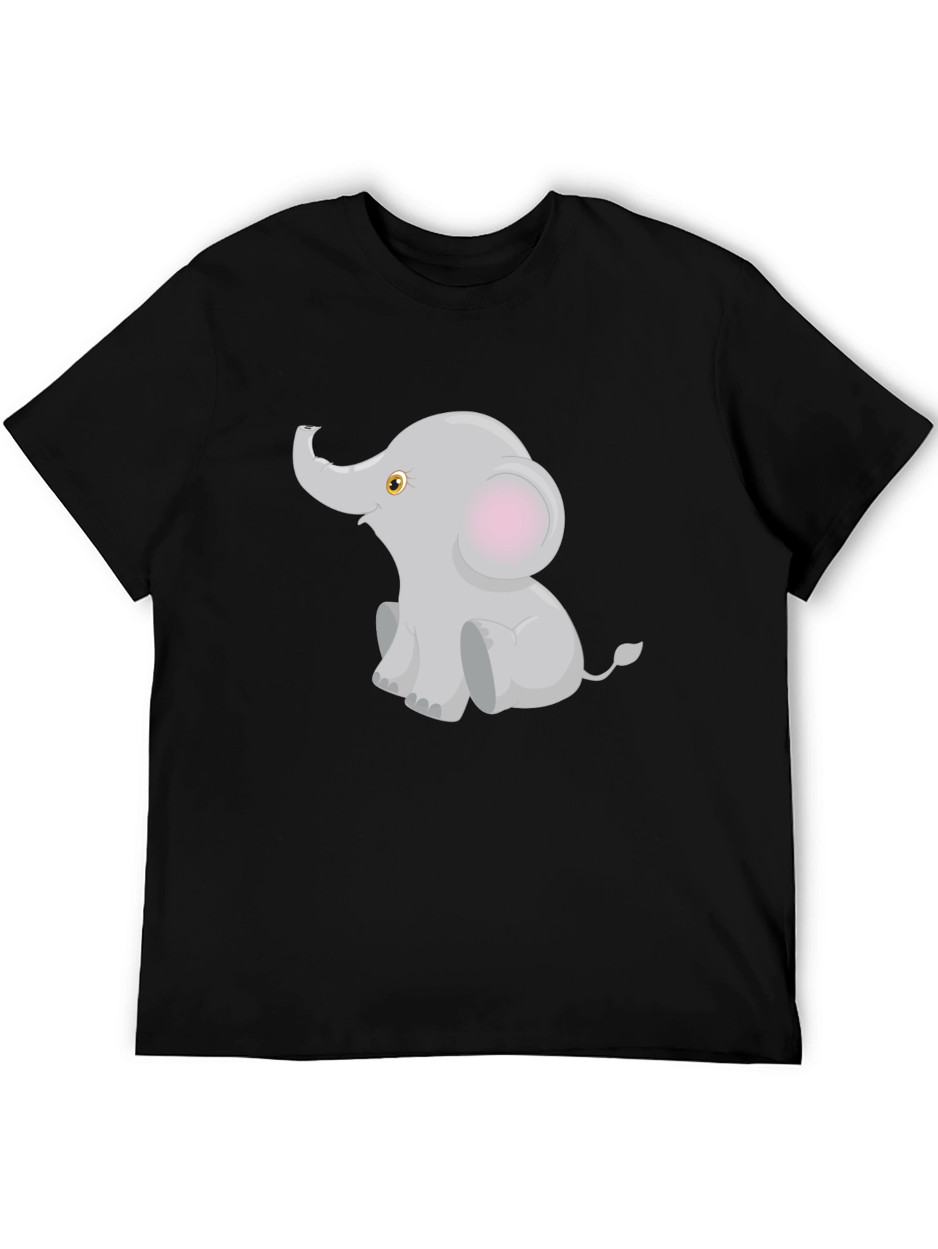 Cute Elephant Graphic Tee - Black Cotton Blend T-Shirt