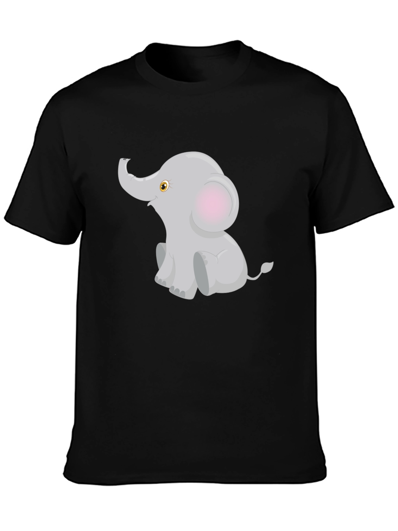 Cute Elephant Graphic Tee - Black Cotton Blend T-Shirt