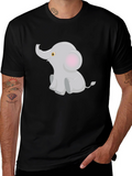 Cute Elephant Graphic Tee - Black Cotton Blend T-Shirt