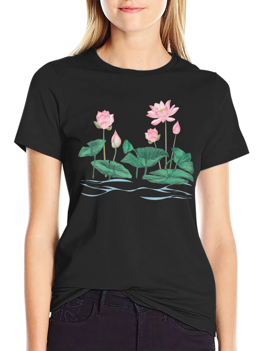 Lotus Blossom Graphic T-Shirt - Black Cotton Tee