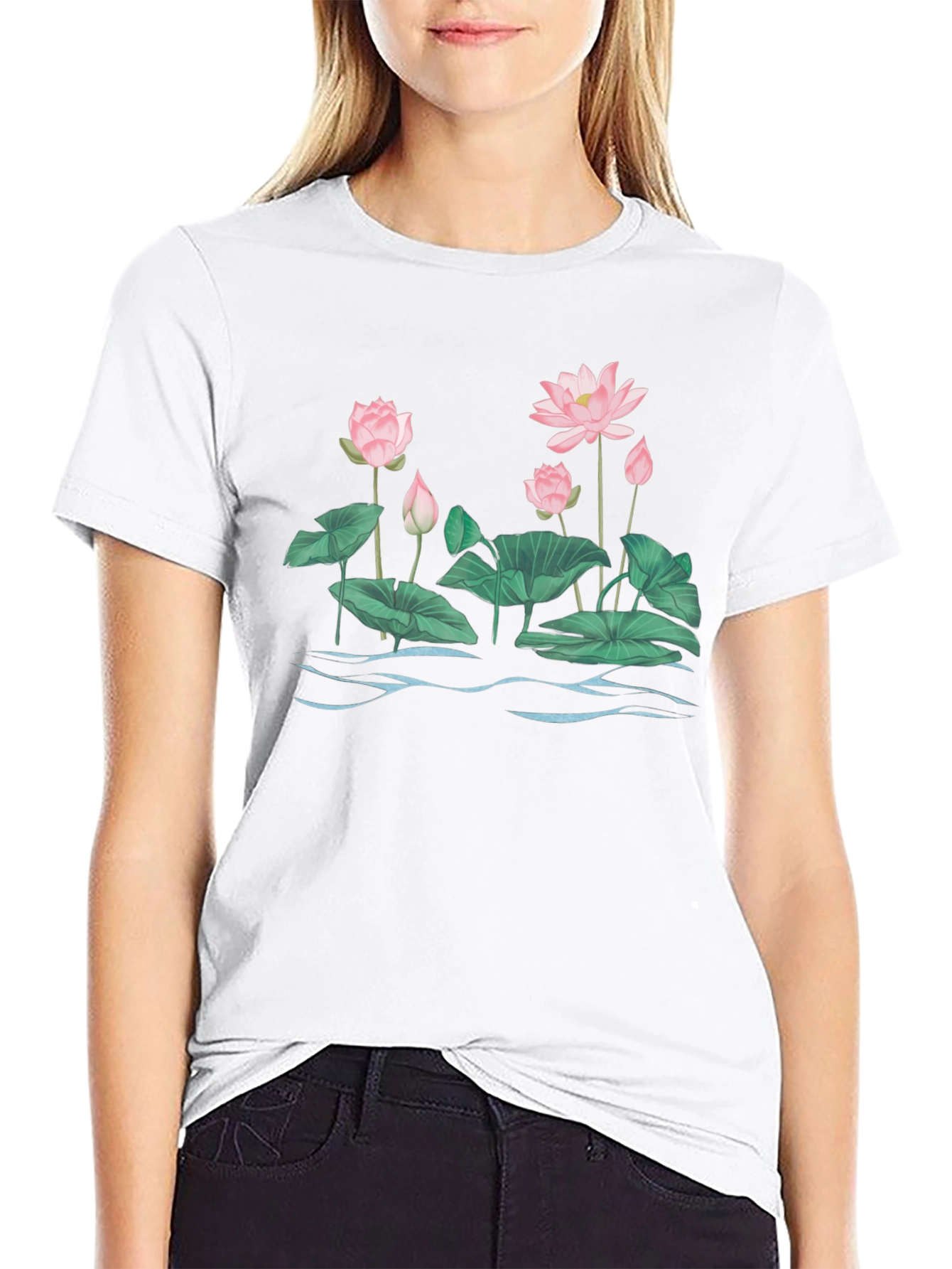 Lotus Blossom Graphic T-Shirt - Black Cotton Tee