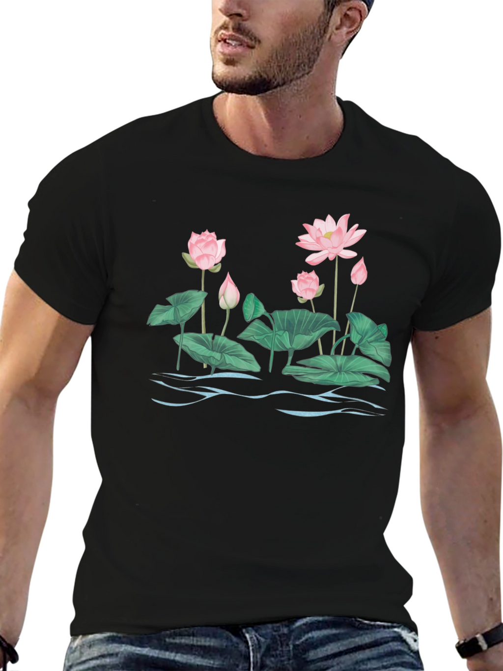 Lotus Blossom Graphic T-Shirt - Black Cotton Tee