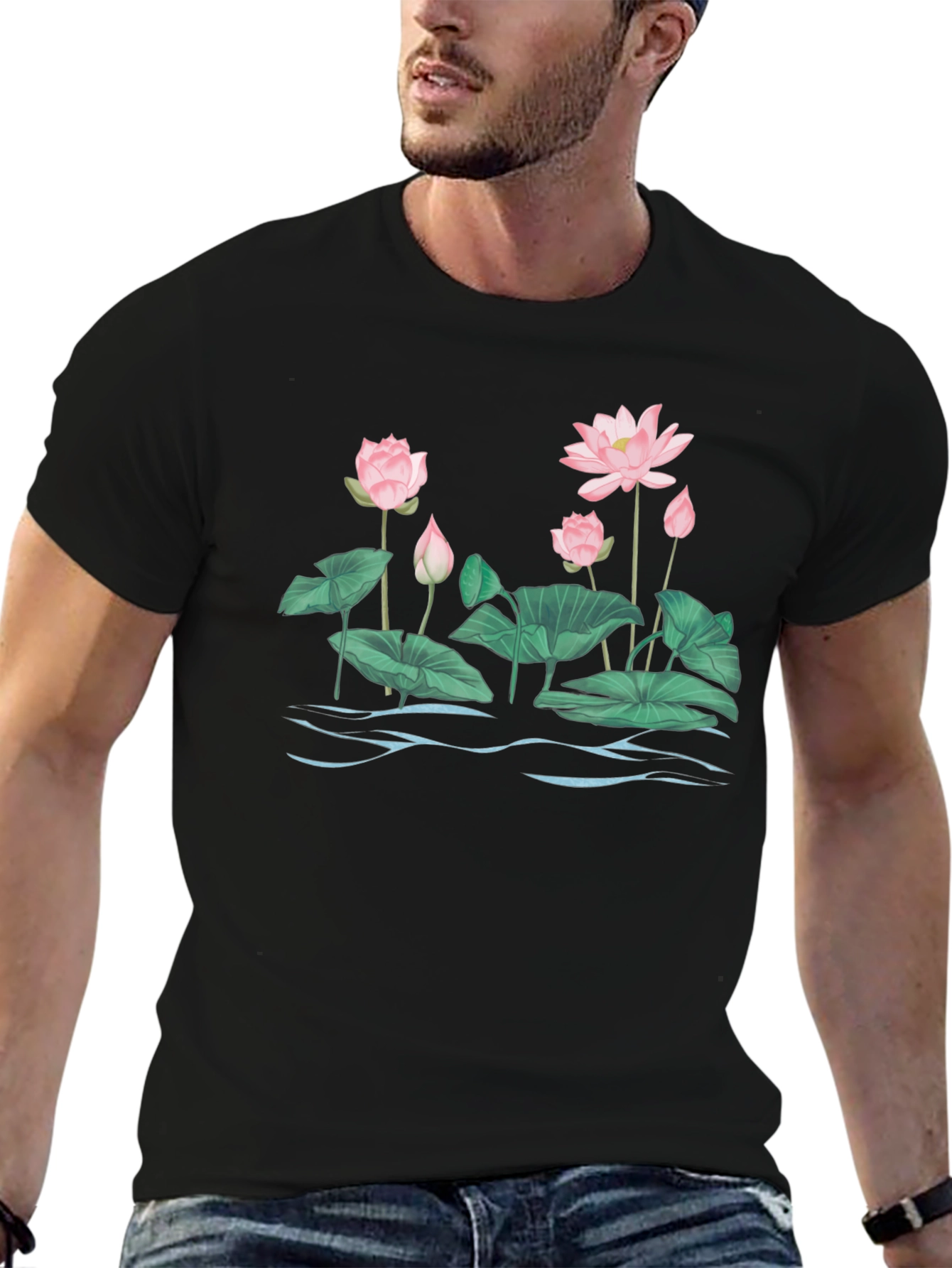 Lotus Blossom Graphic T-Shirt - Black Cotton Tee
