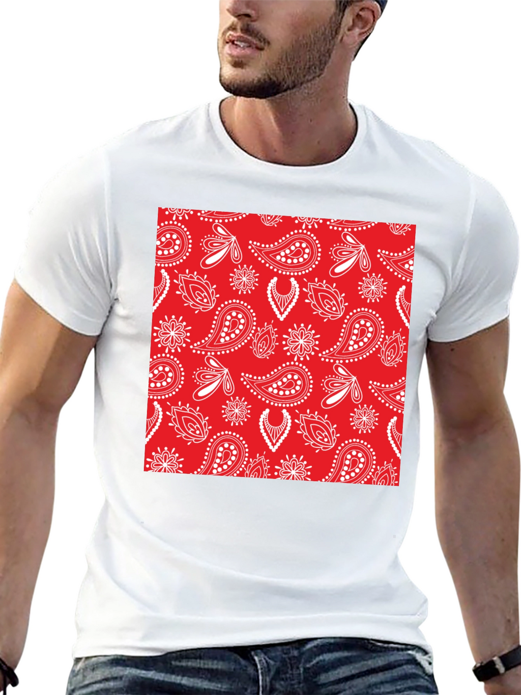 Red Bandana Pattern T-Shirt