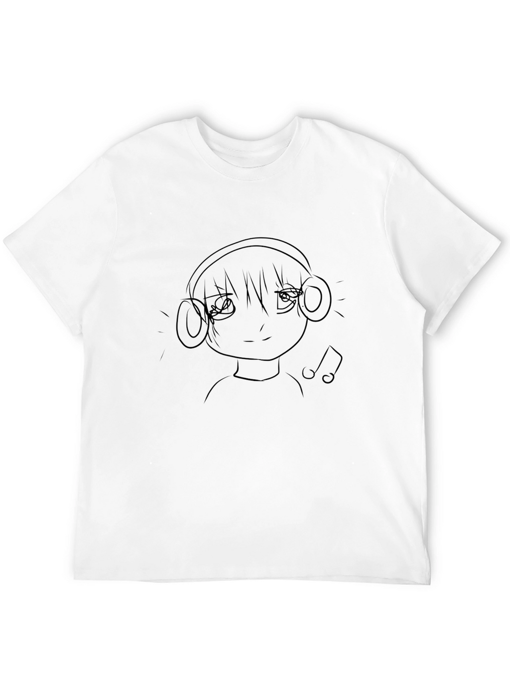 Anime Girl with Headphones Black Graphic Tee