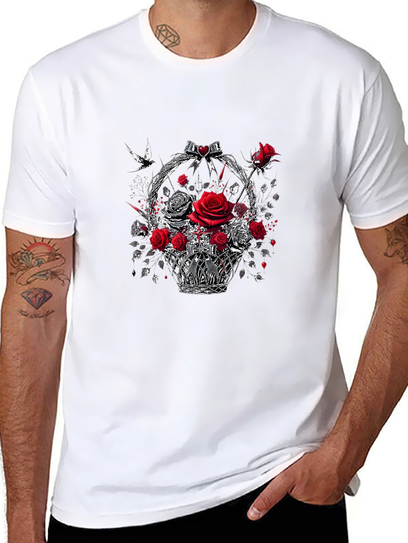 Rose & Basket Graphic T-Shirt