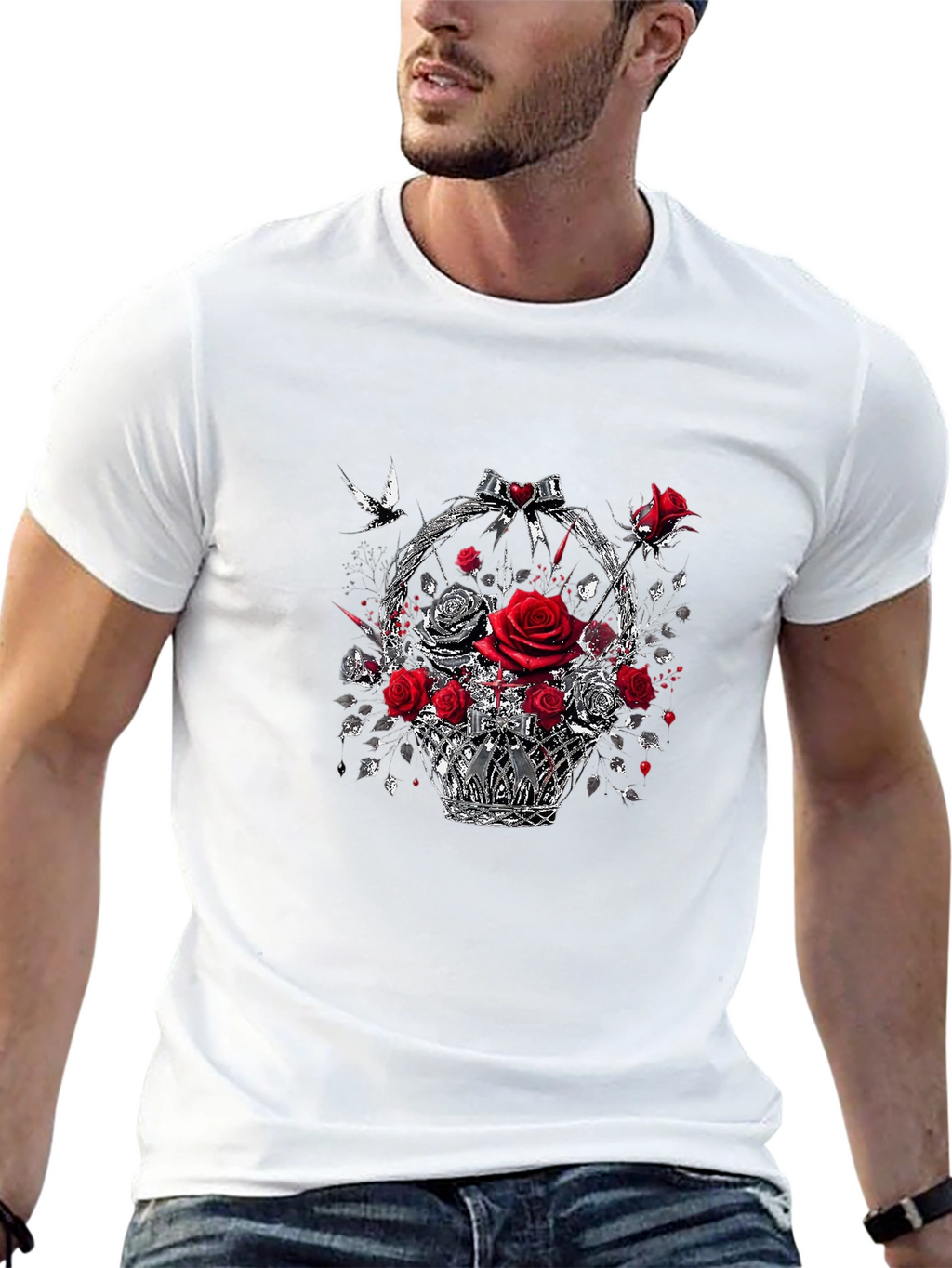 Rose & Basket Graphic T-Shirt