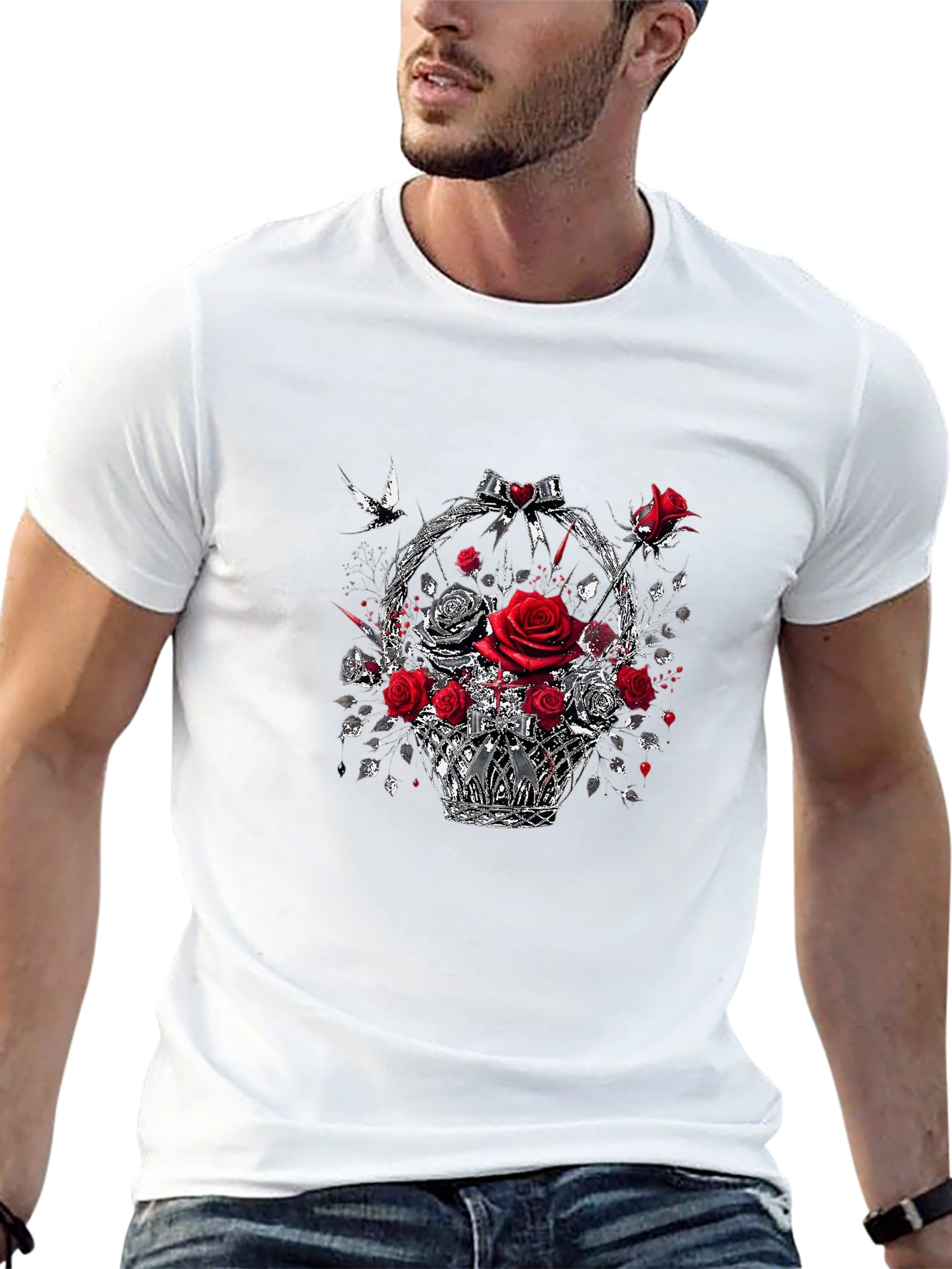 Rose & Basket Graphic T-Shirt