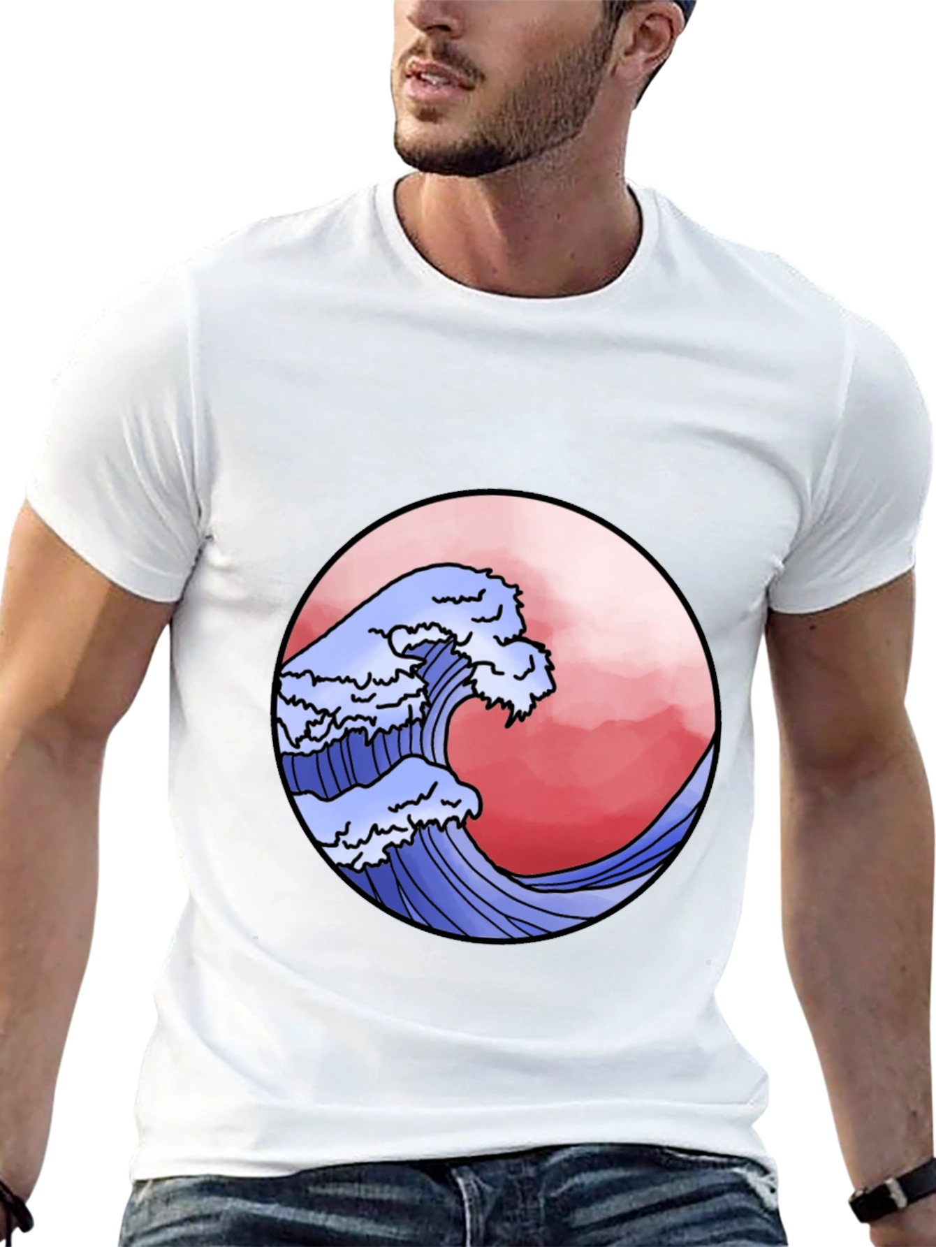 Wave Design Black T-Shirt