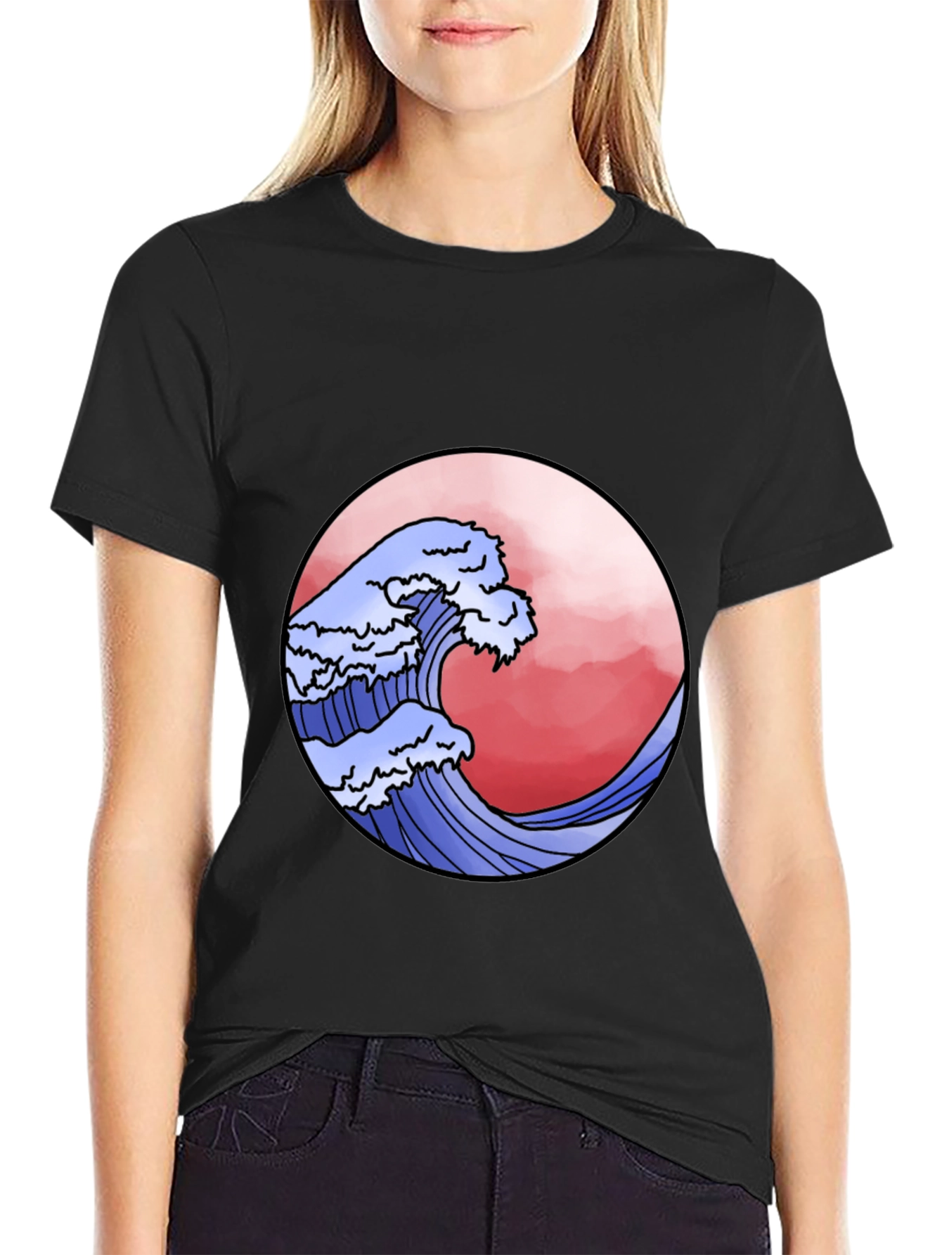 Wave Design Black T-Shirt