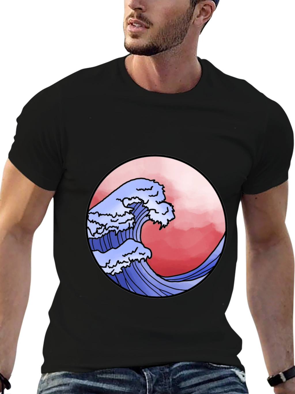 Wave Design Black T-Shirt