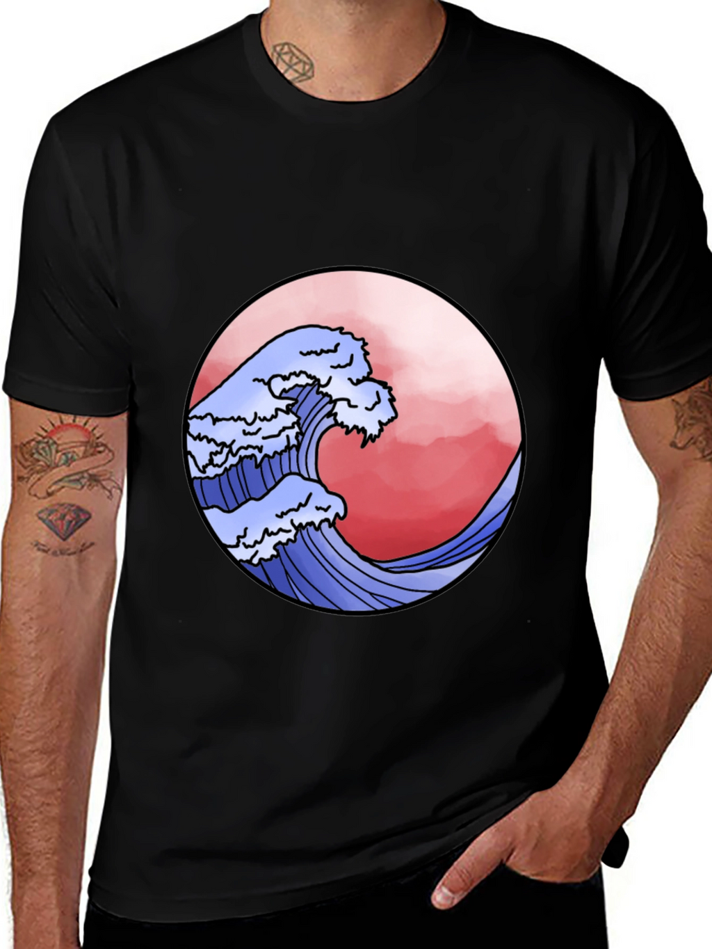 Wave Design Black T-Shirt