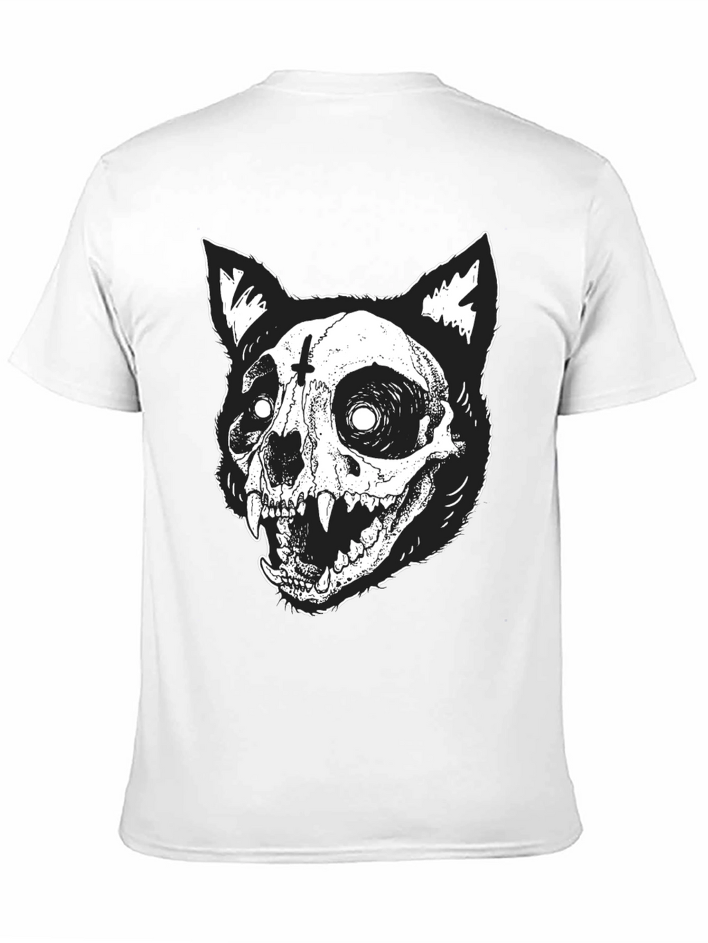 Gothic Cat Skull Graphic Print Black T-Shirt
