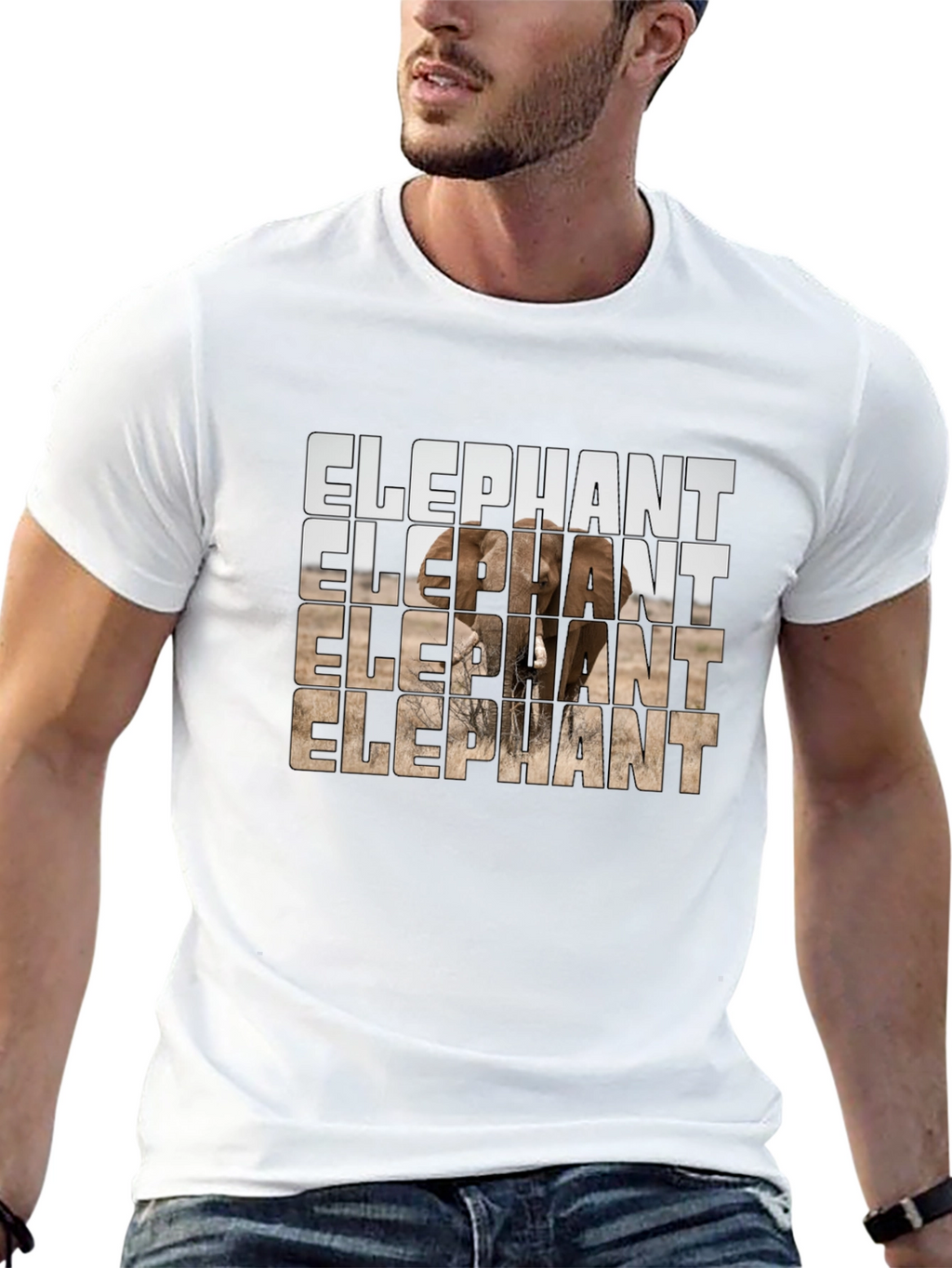 Elephant Graphic Print Mens Black T-Shirt