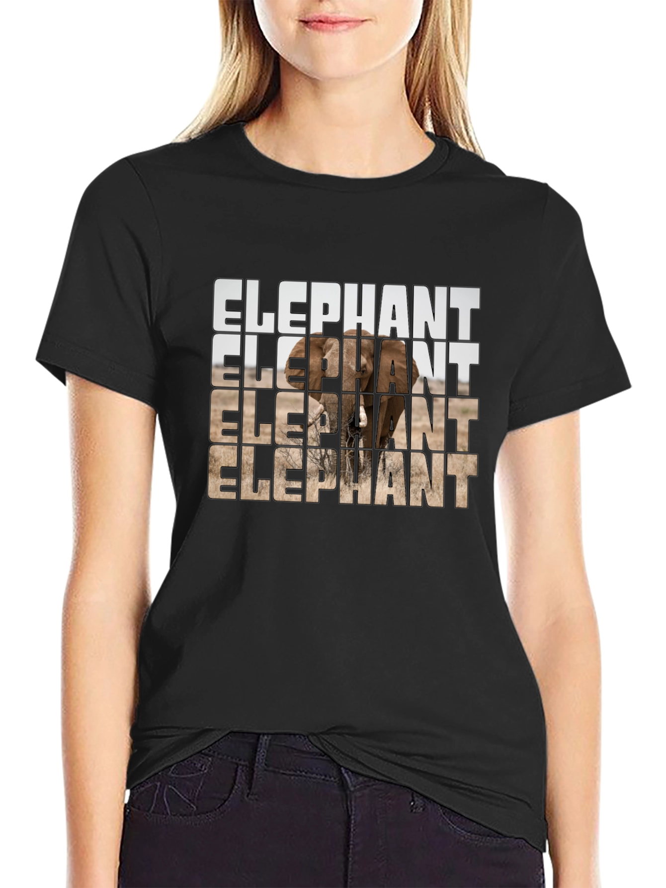 Elephant Graphic Print Mens Black T-Shirt