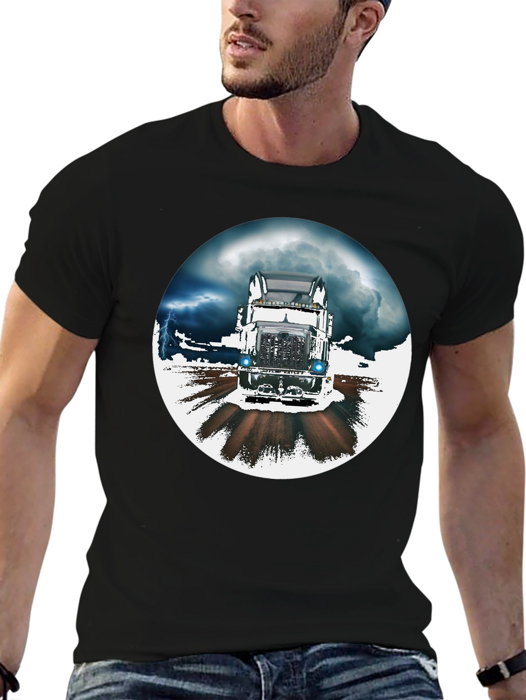 Trucker T-Shirt: Stormy Road Ahead Black Tee