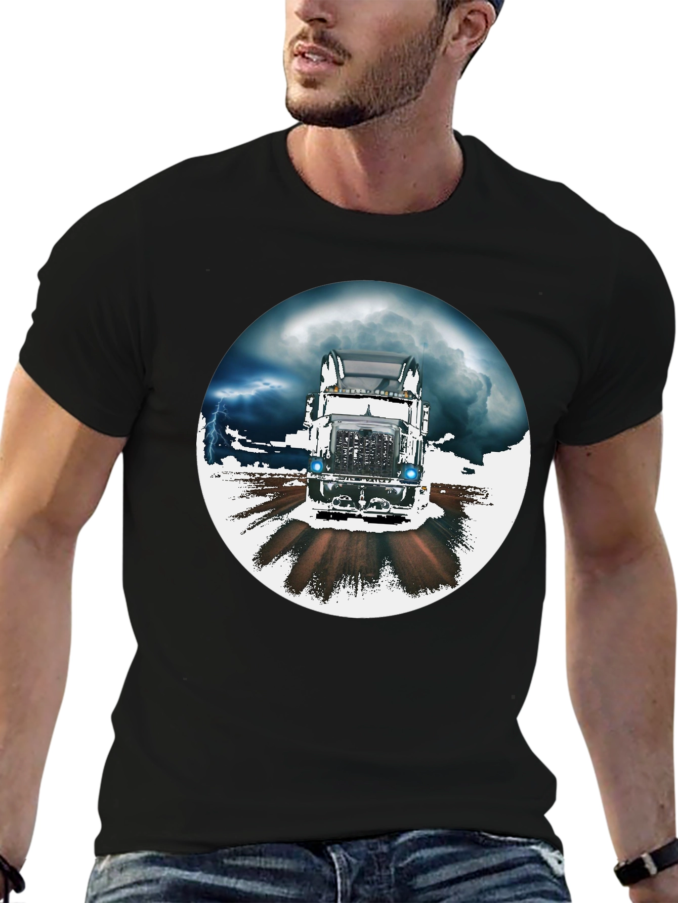 Trucker T-Shirt: Stormy Road Ahead Black Tee