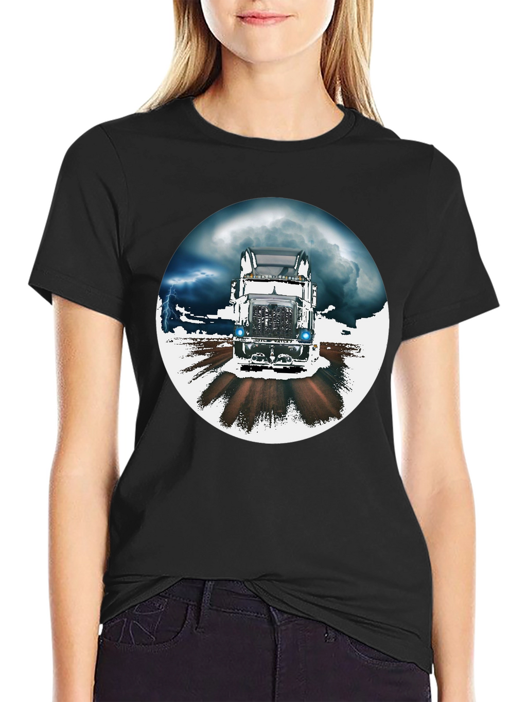 Trucker T-Shirt: Stormy Road Ahead Black Tee