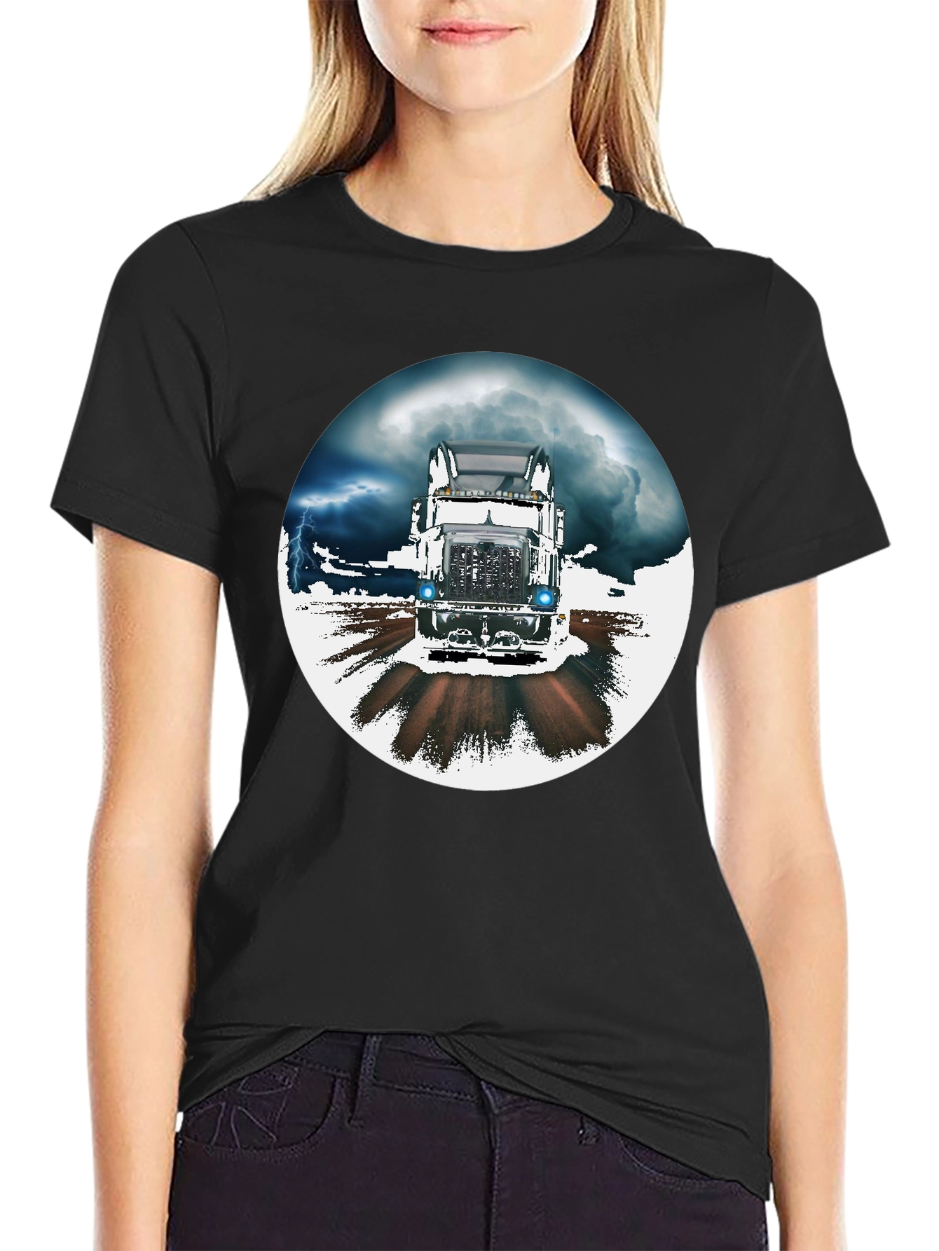 Trucker T-Shirt: Stormy Road Ahead Black Tee