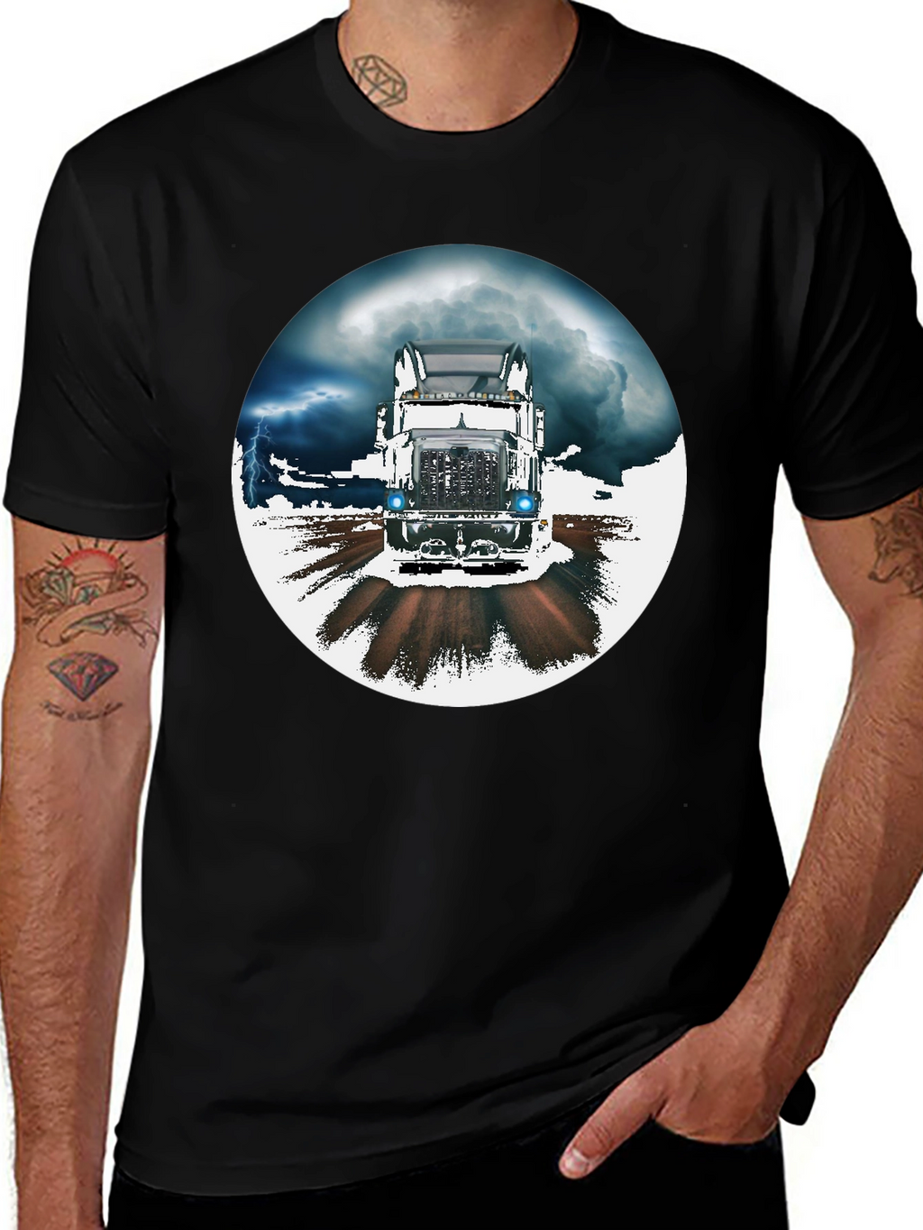 Trucker T-Shirt: Stormy Road Ahead Black Tee