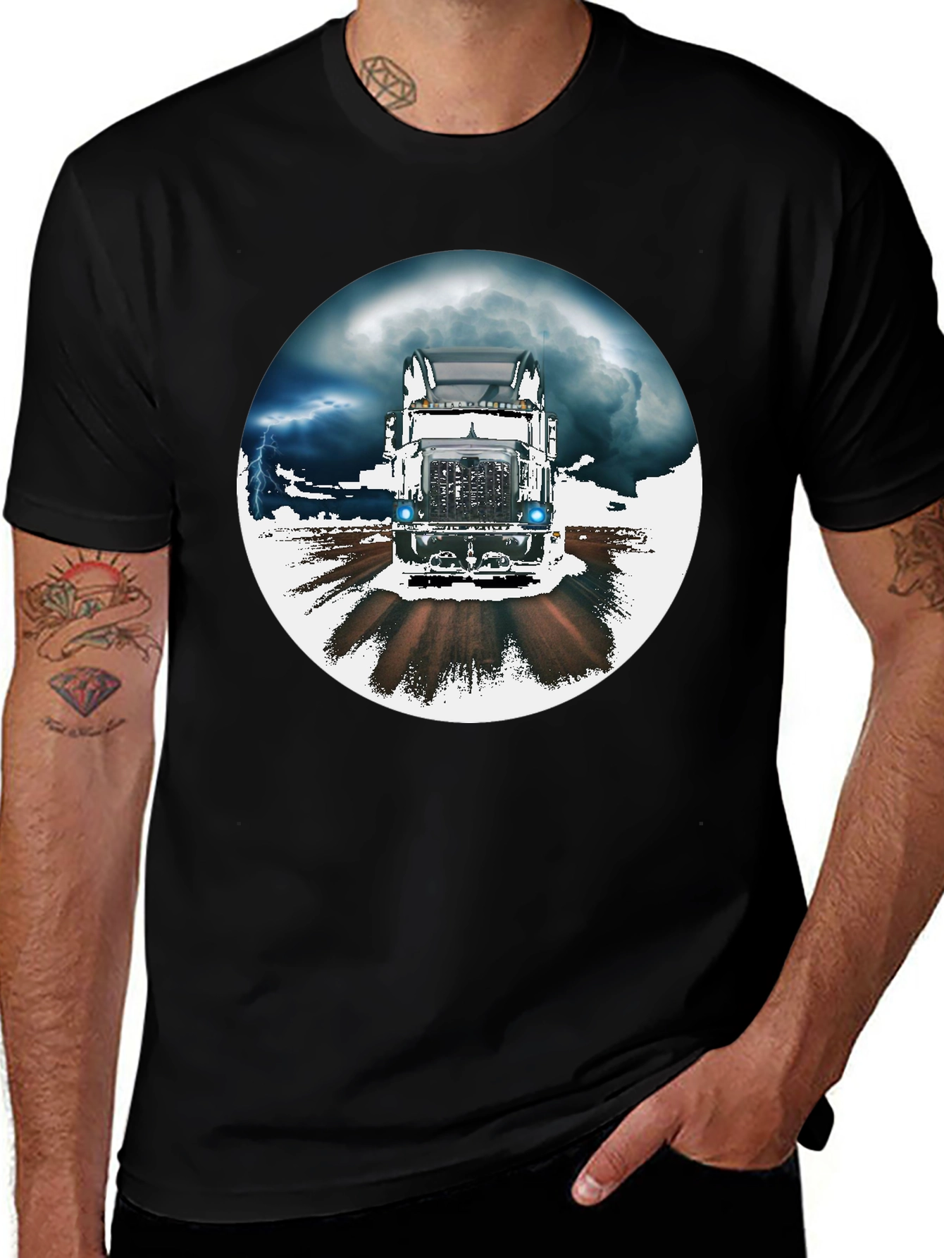 Trucker T-Shirt: Stormy Road Ahead Black Tee