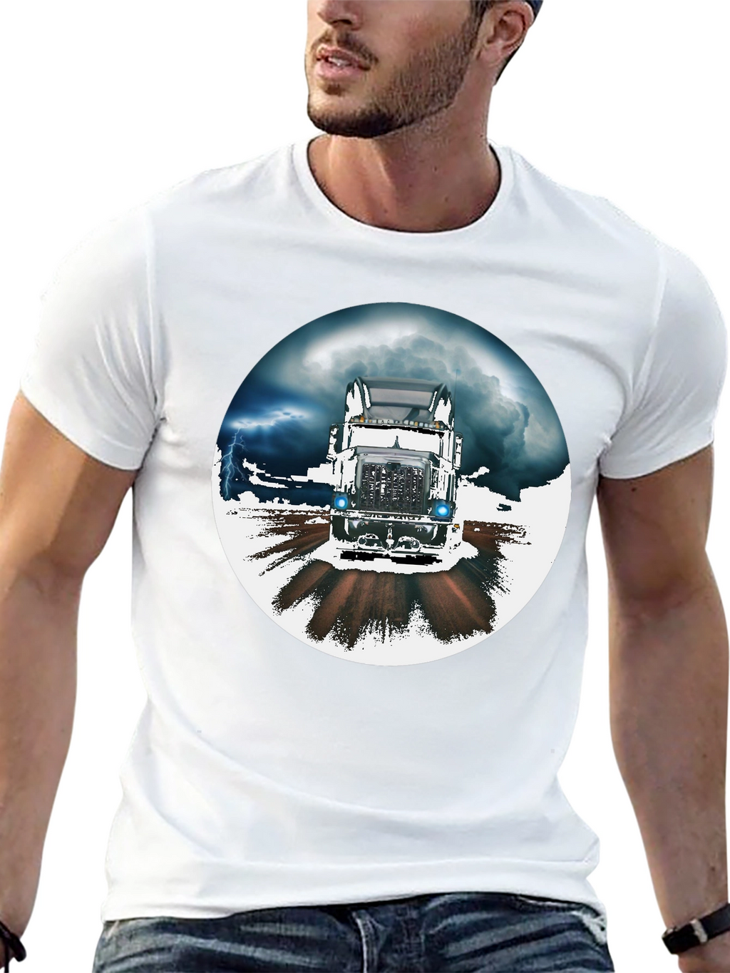Trucker T-Shirt: Stormy Road Ahead Black Tee