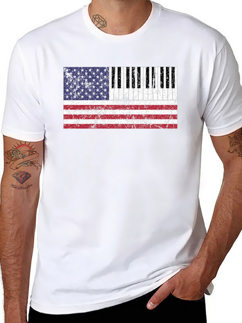 Piano Keys American Flag Graphic T-Shirt