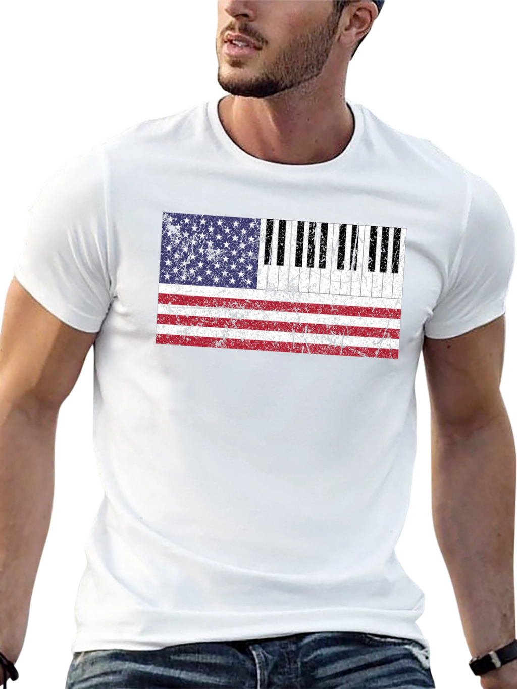 Piano Keys American Flag Graphic T-Shirt