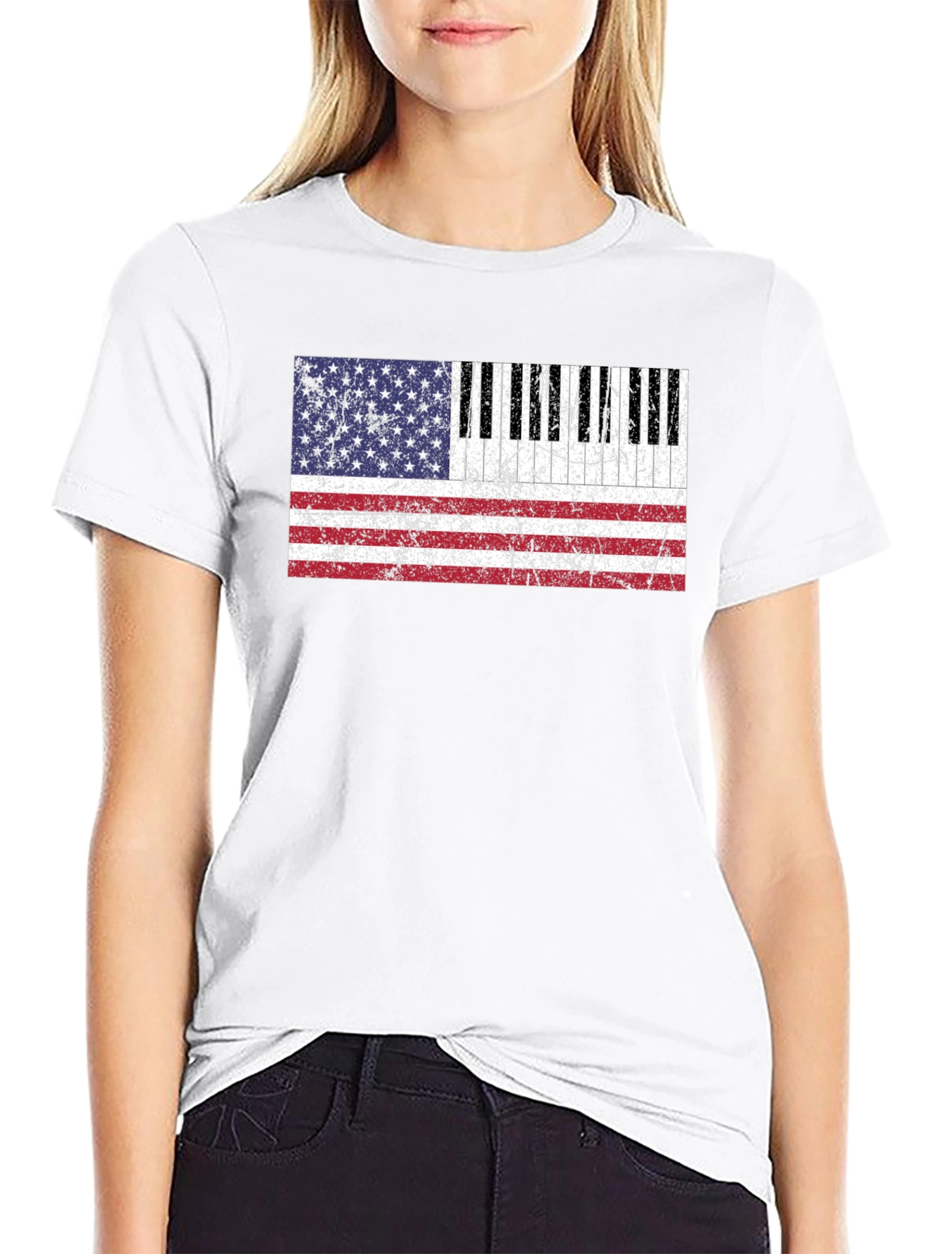 Piano Keys American Flag Graphic T-Shirt