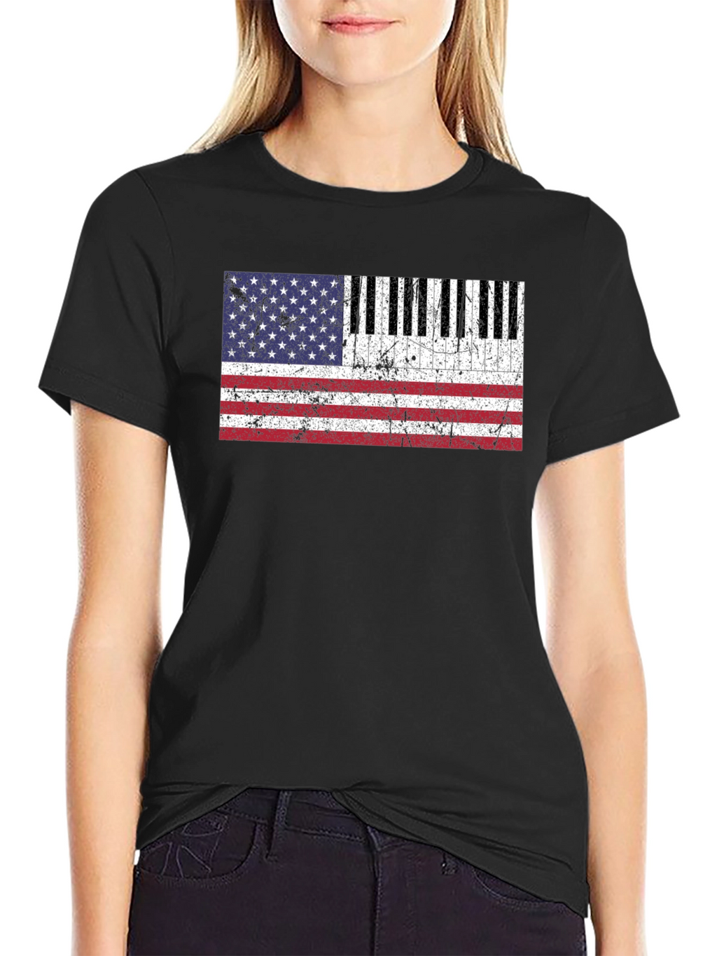 Piano Keys American Flag Graphic T-Shirt