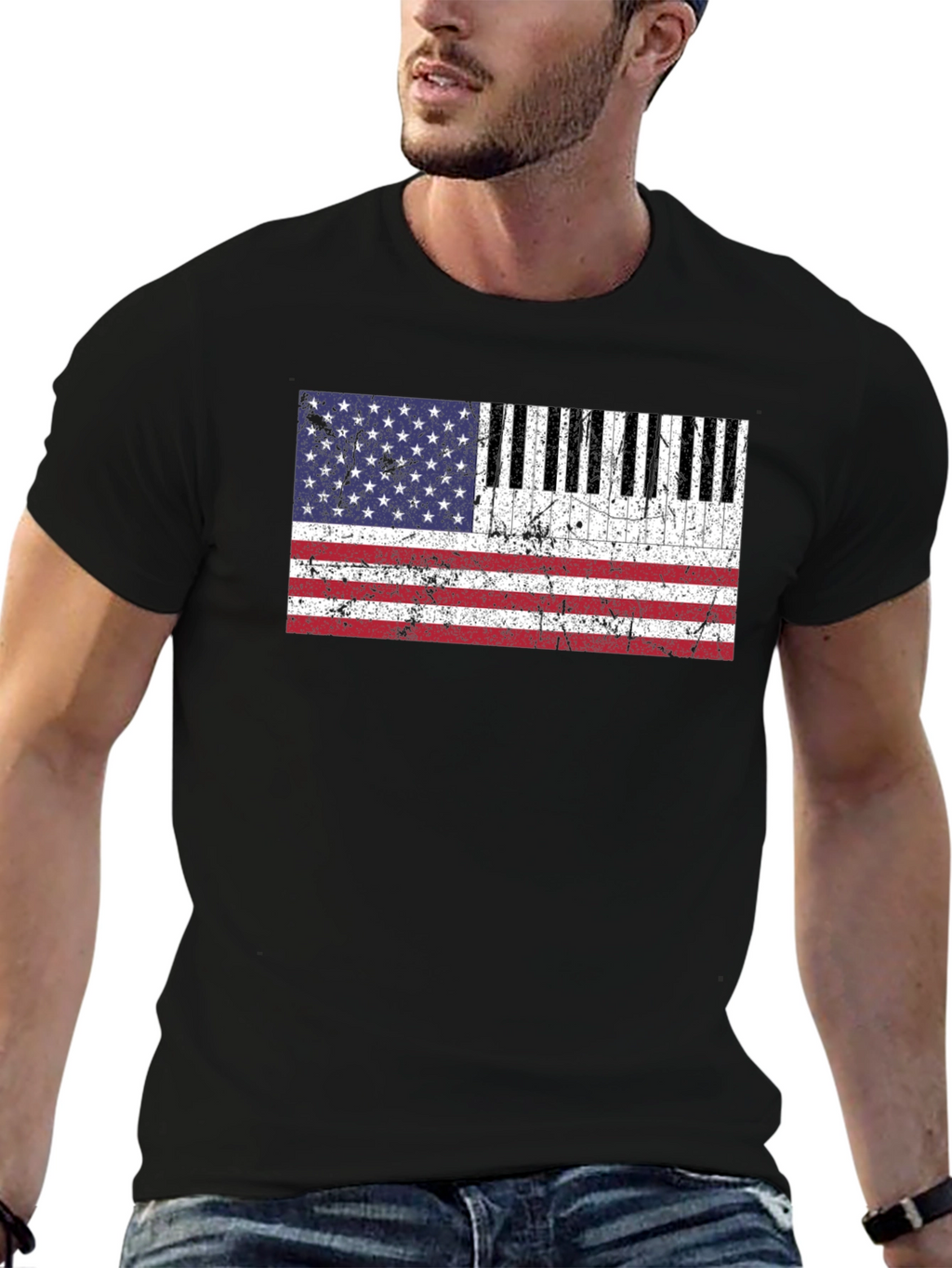 Piano Keys American Flag Graphic T-Shirt