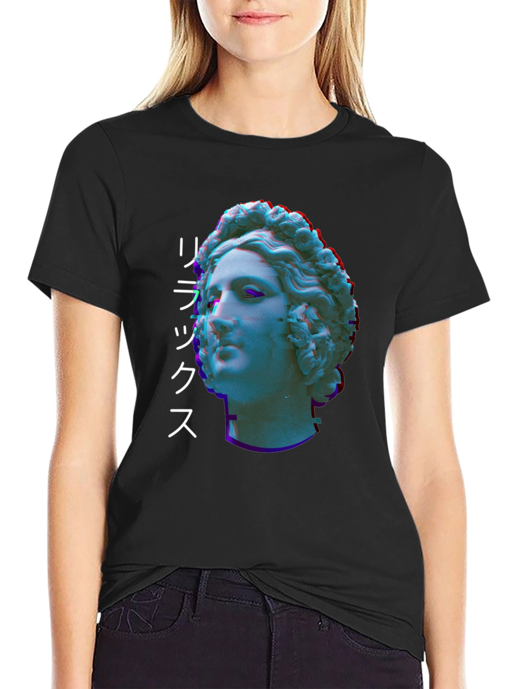 Statue Head Glitch Graphic Tee - Relax Aesthetic