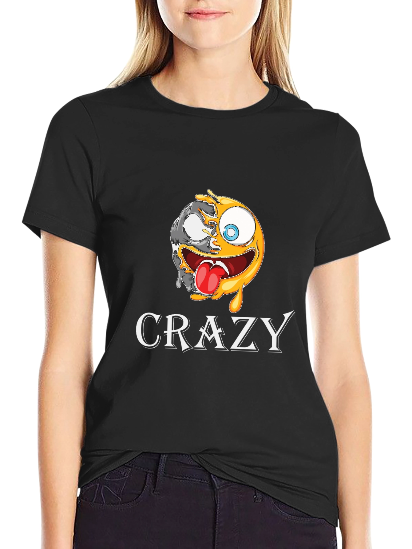 Crazy Emoji Graphic T-Shirt - Black Cotton Tee