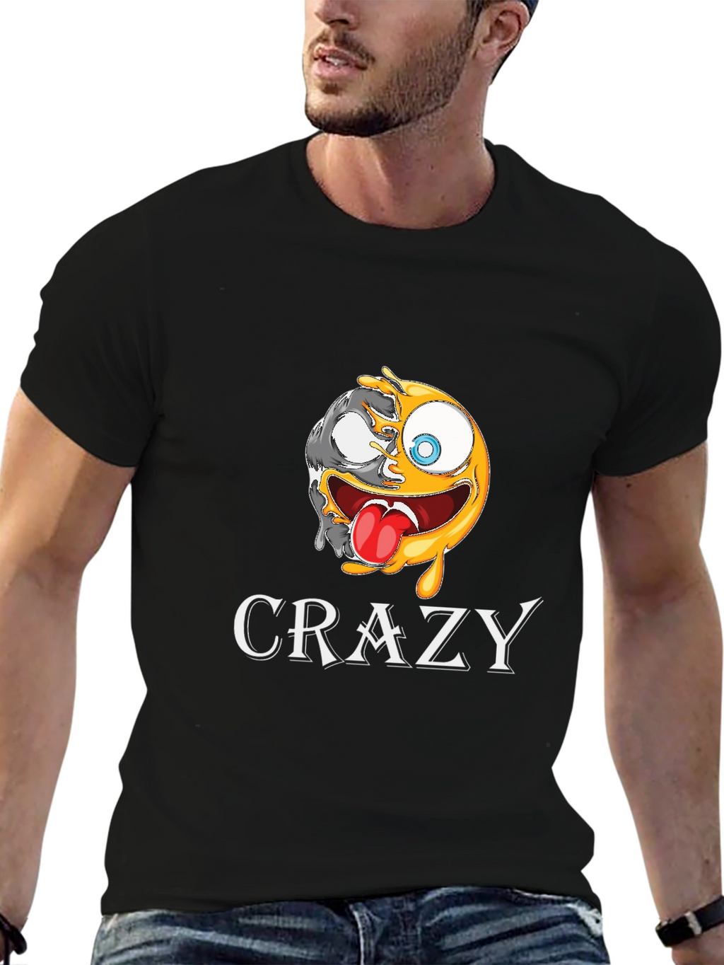 Crazy Emoji Graphic T-Shirt - Black Cotton Tee