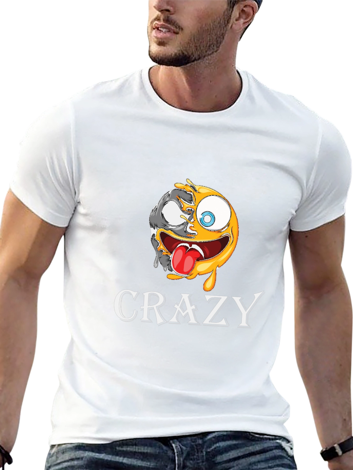 Crazy Emoji Graphic T-Shirt - Black Cotton Tee