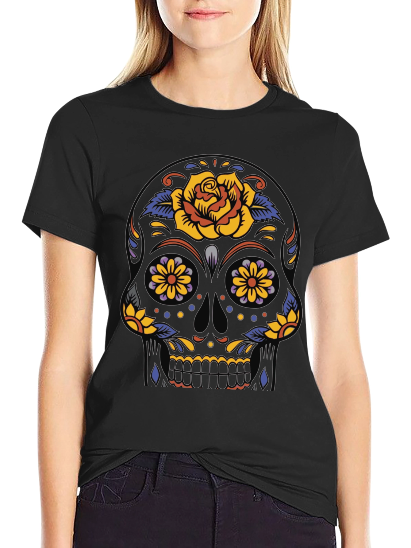 Day of the Dead Skull Graphic Tee - Black